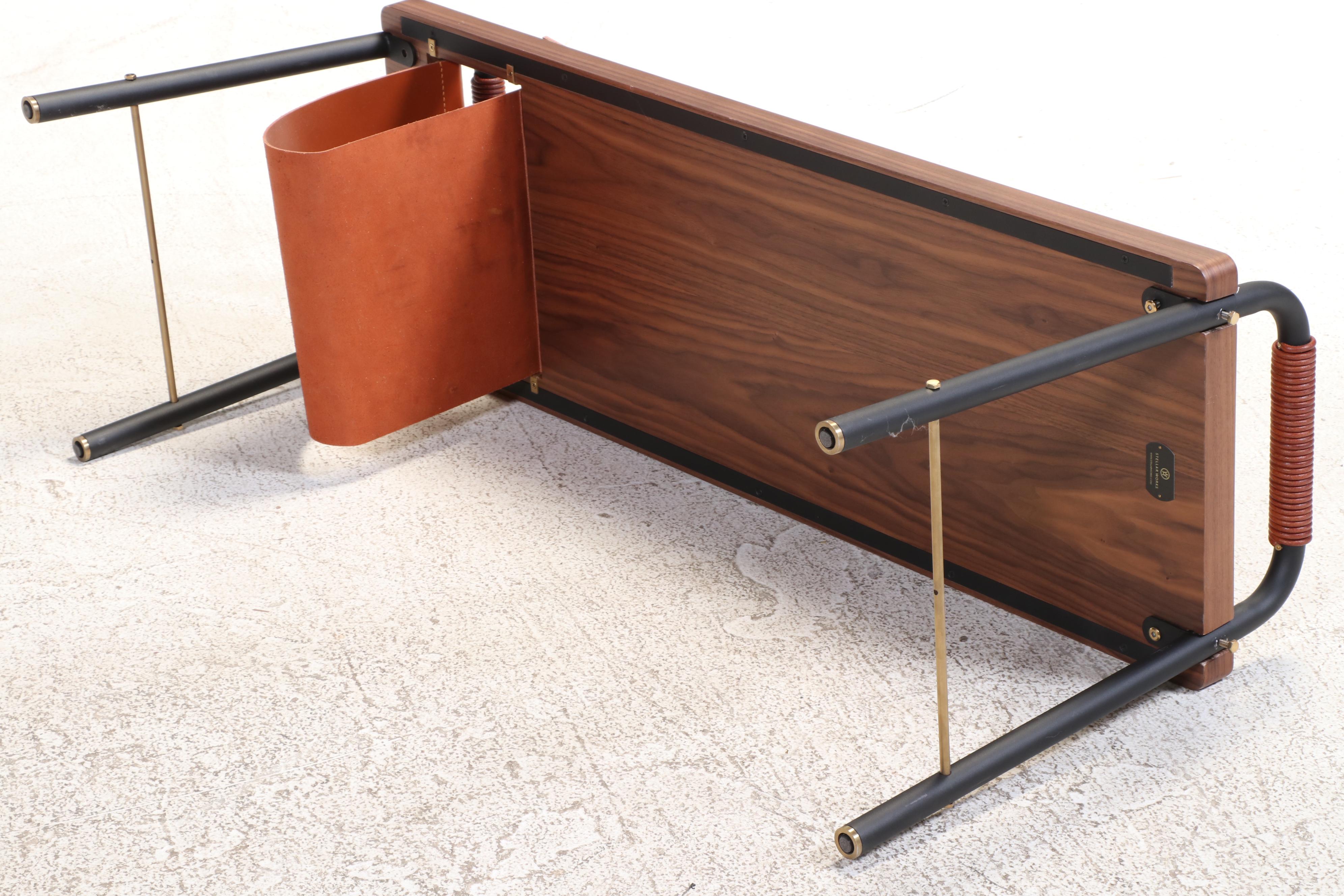 Stellar Works Leather, Metal and Walnut Seated Valet Bench