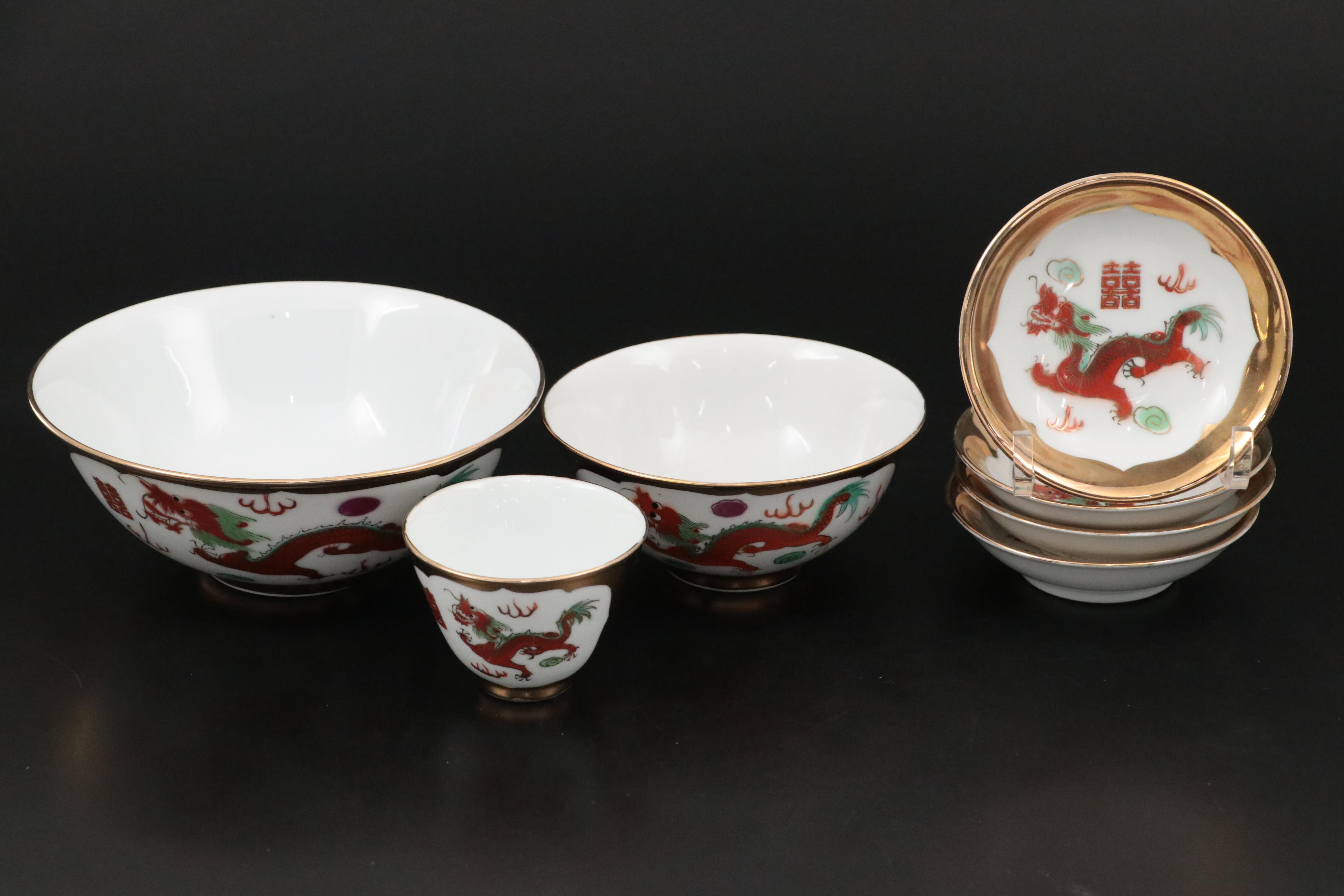 Chinese Jingdezhen Porcelain Dragon and Phoenix Tea Service and Tableware