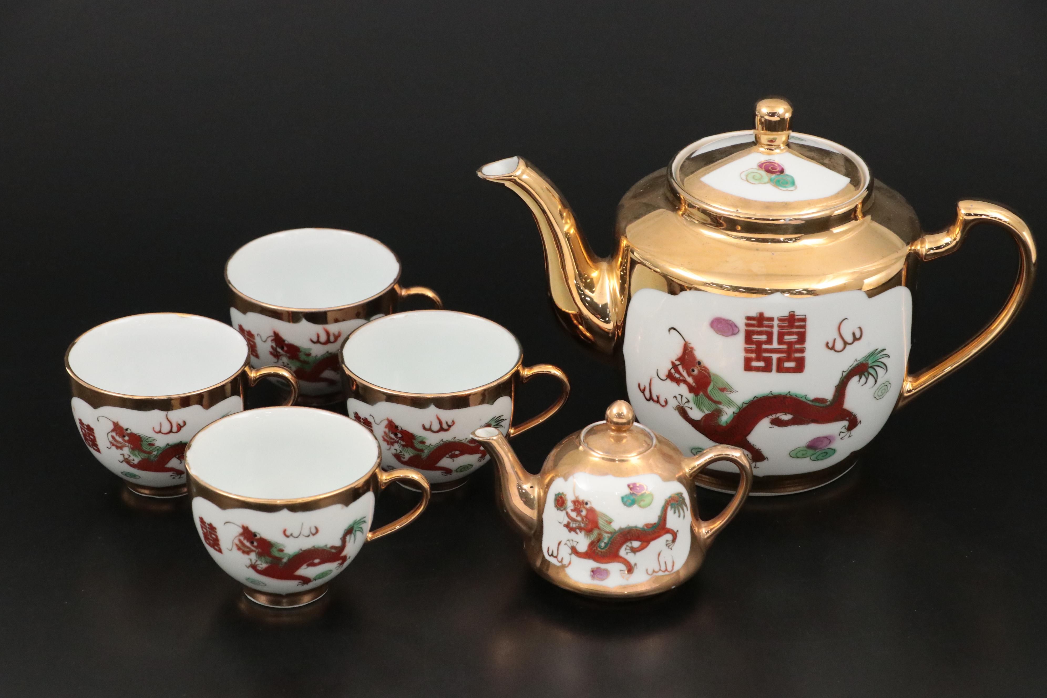Chinese Jingdezhen Porcelain Dragon and Phoenix Tea Service and Tableware