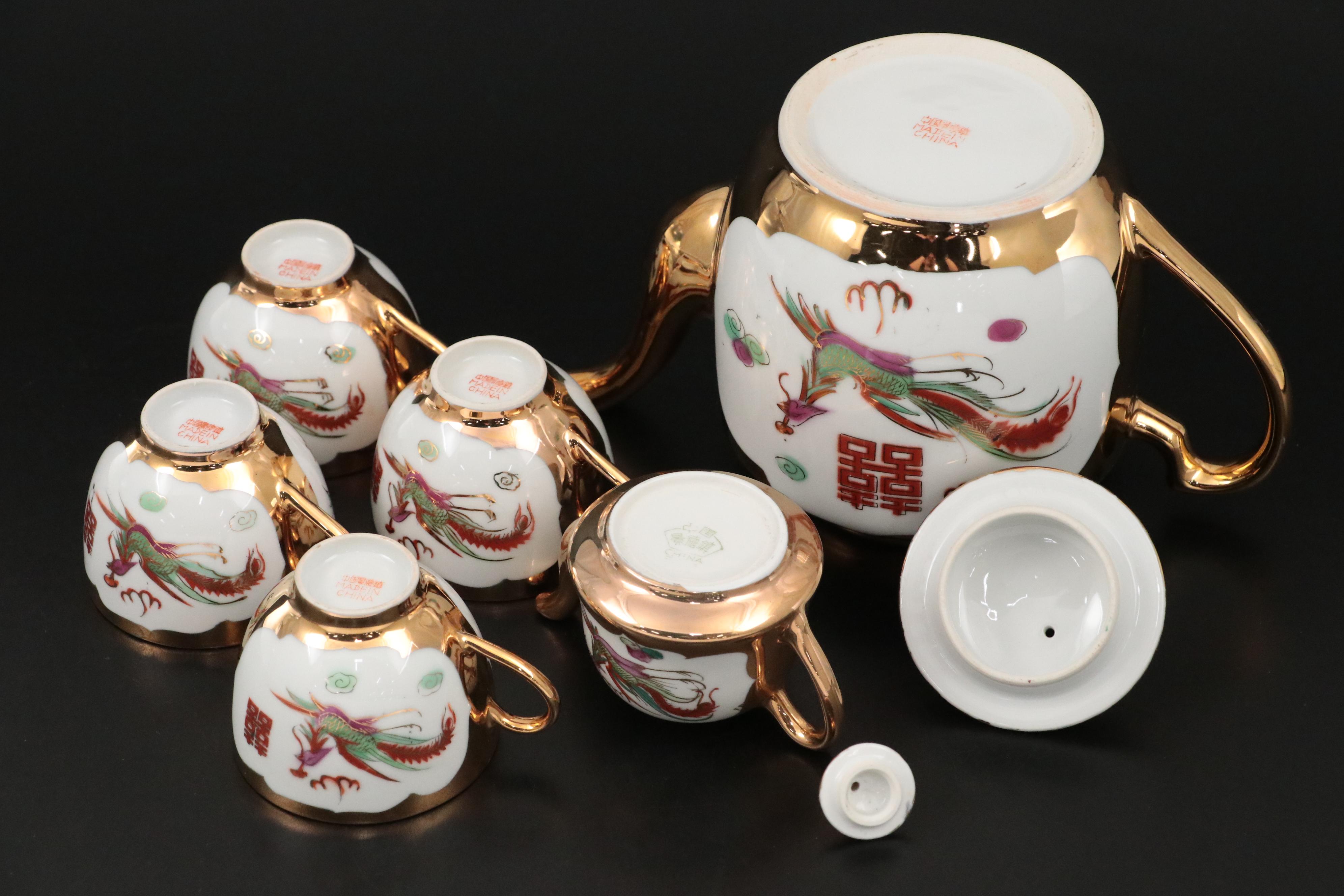 Chinese Jingdezhen Porcelain Dragon and Phoenix Tea Service and Tableware