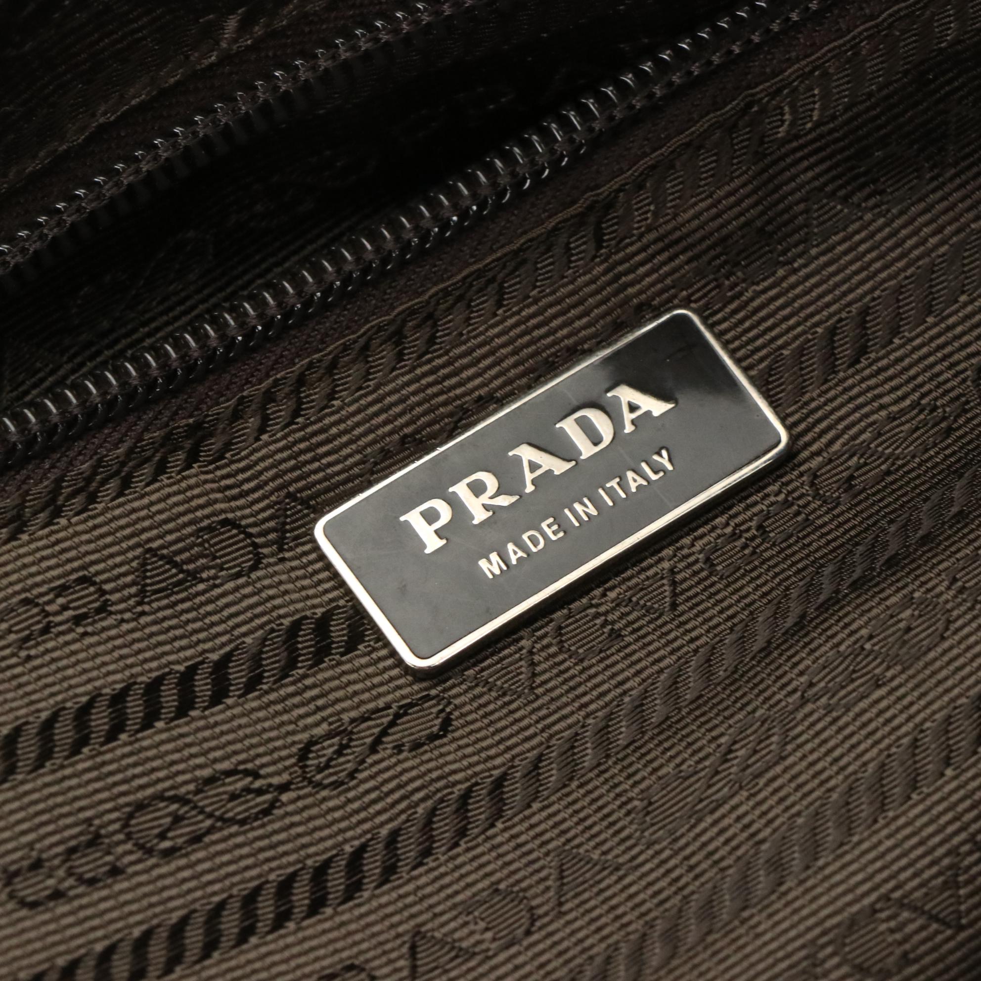 Prada Green Nylon Top Handle Bag with Red Leather Trim