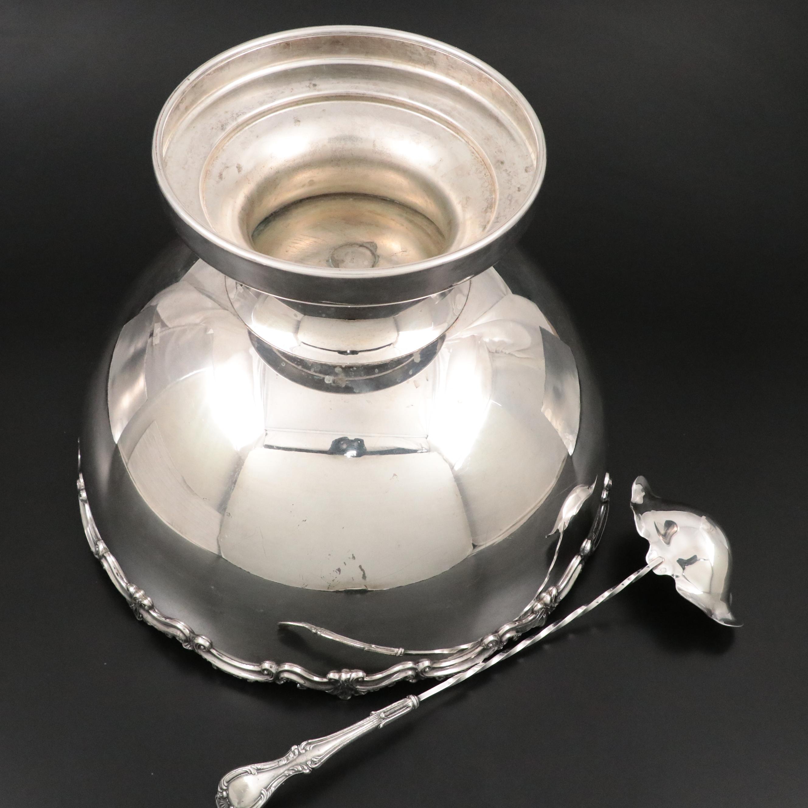 Goldfeder Silver Co. Silver Plate Punch Bowl and Tray with Punch Cups and Ladle