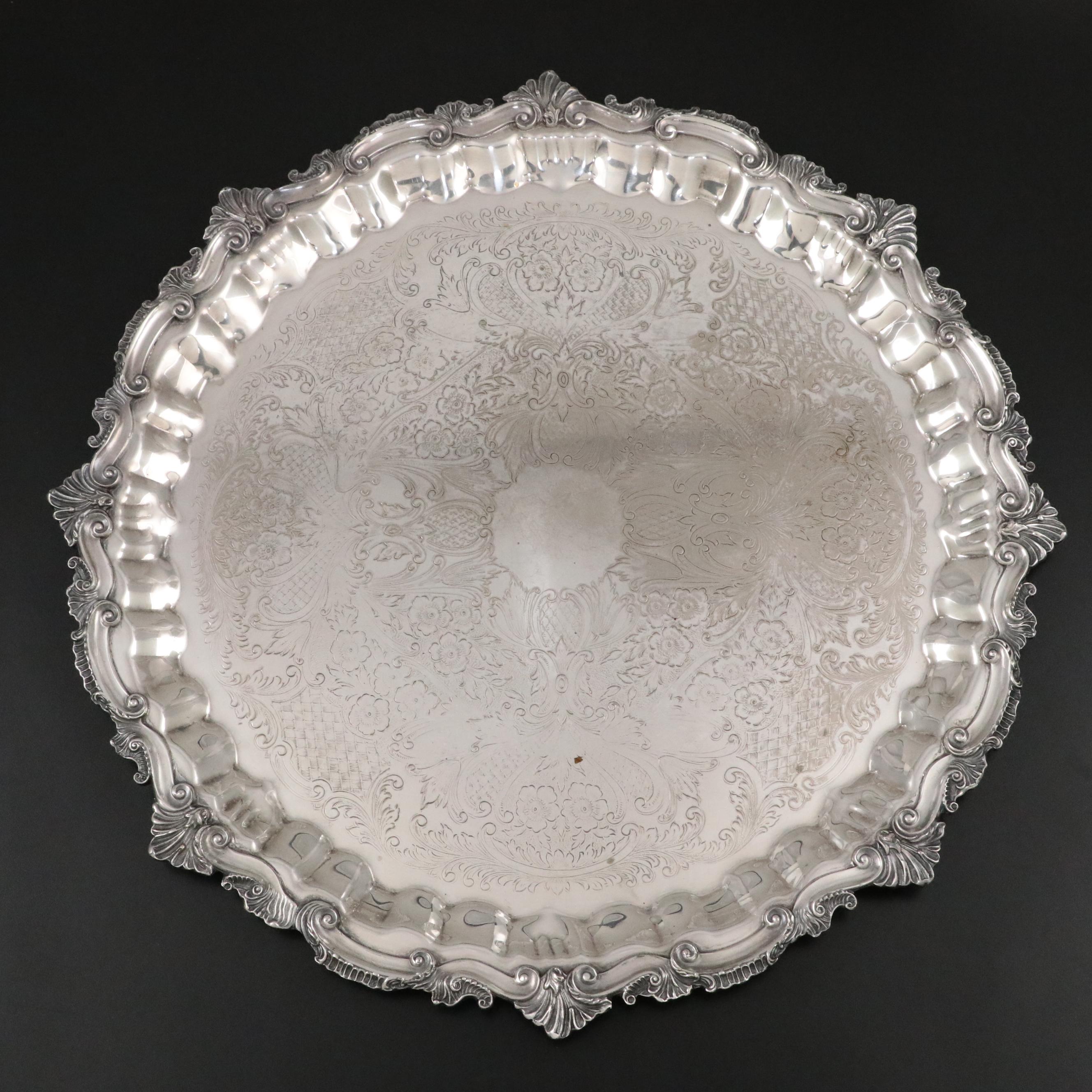 Goldfeder Silver Co. Silver Plate Punch Bowl and Tray with Punch Cups and Ladle