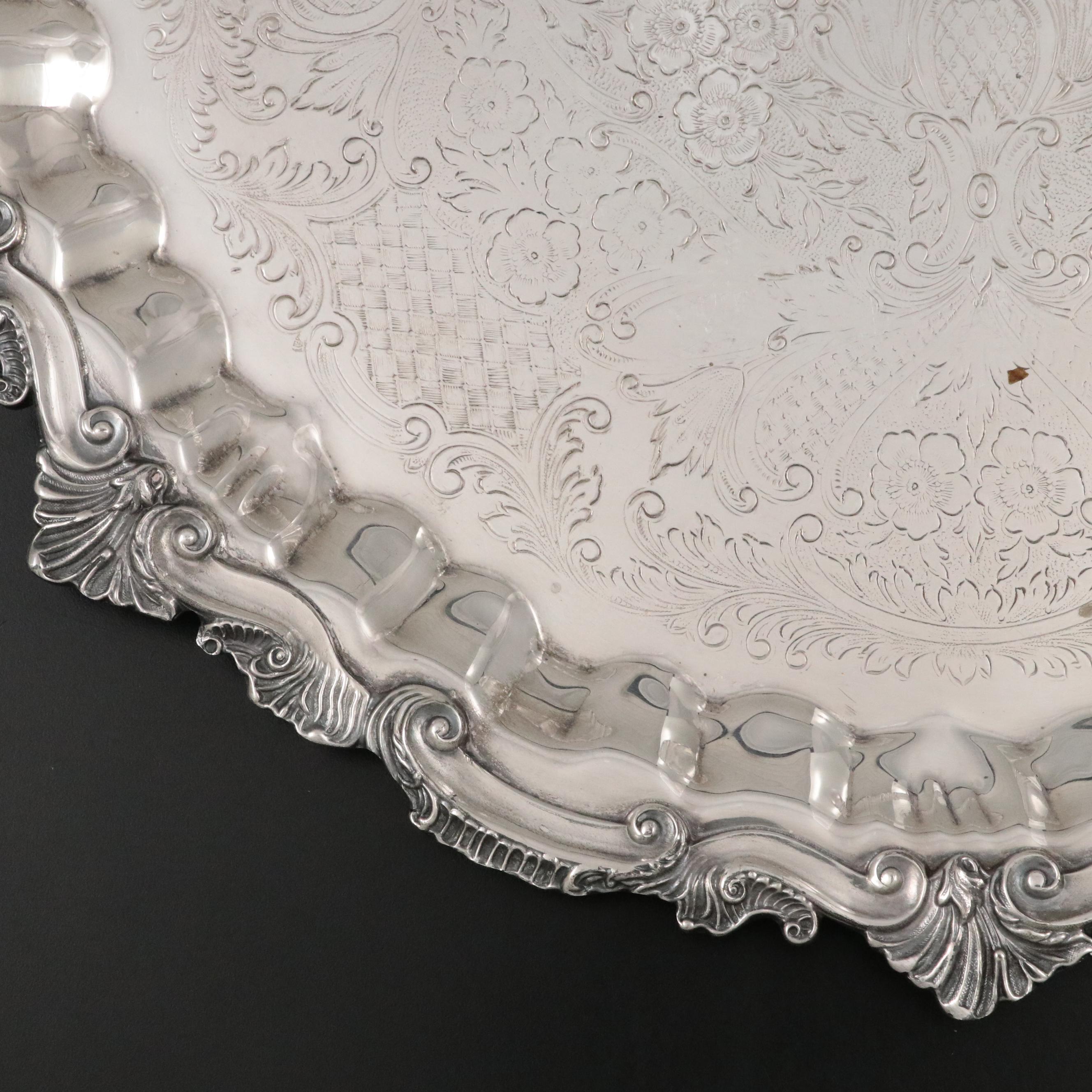 Goldfeder Silver Co. Silver Plate Punch Bowl and Tray with Punch Cups and Ladle