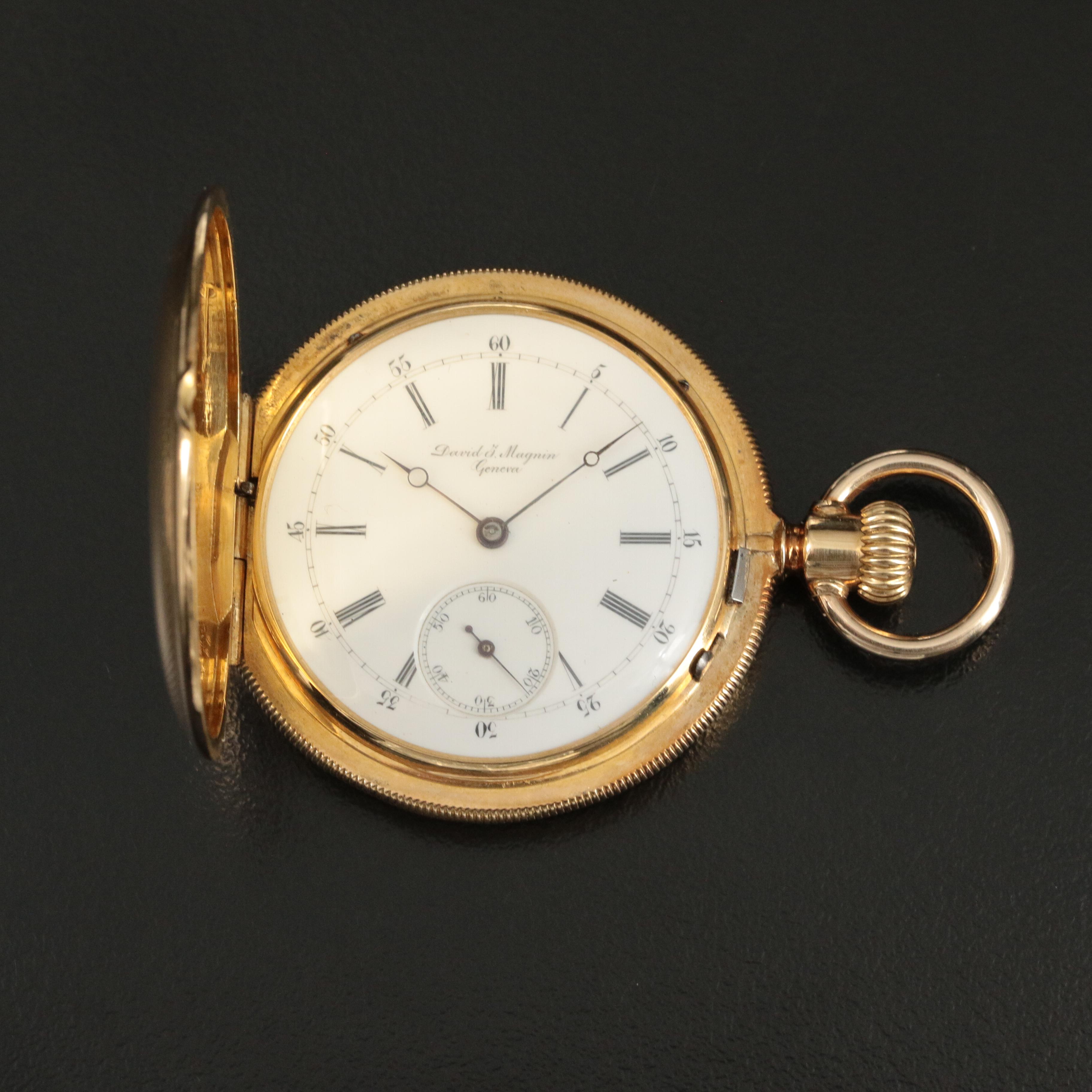 18K David J. Magnin Geneva Hunting Case Pocket Watch