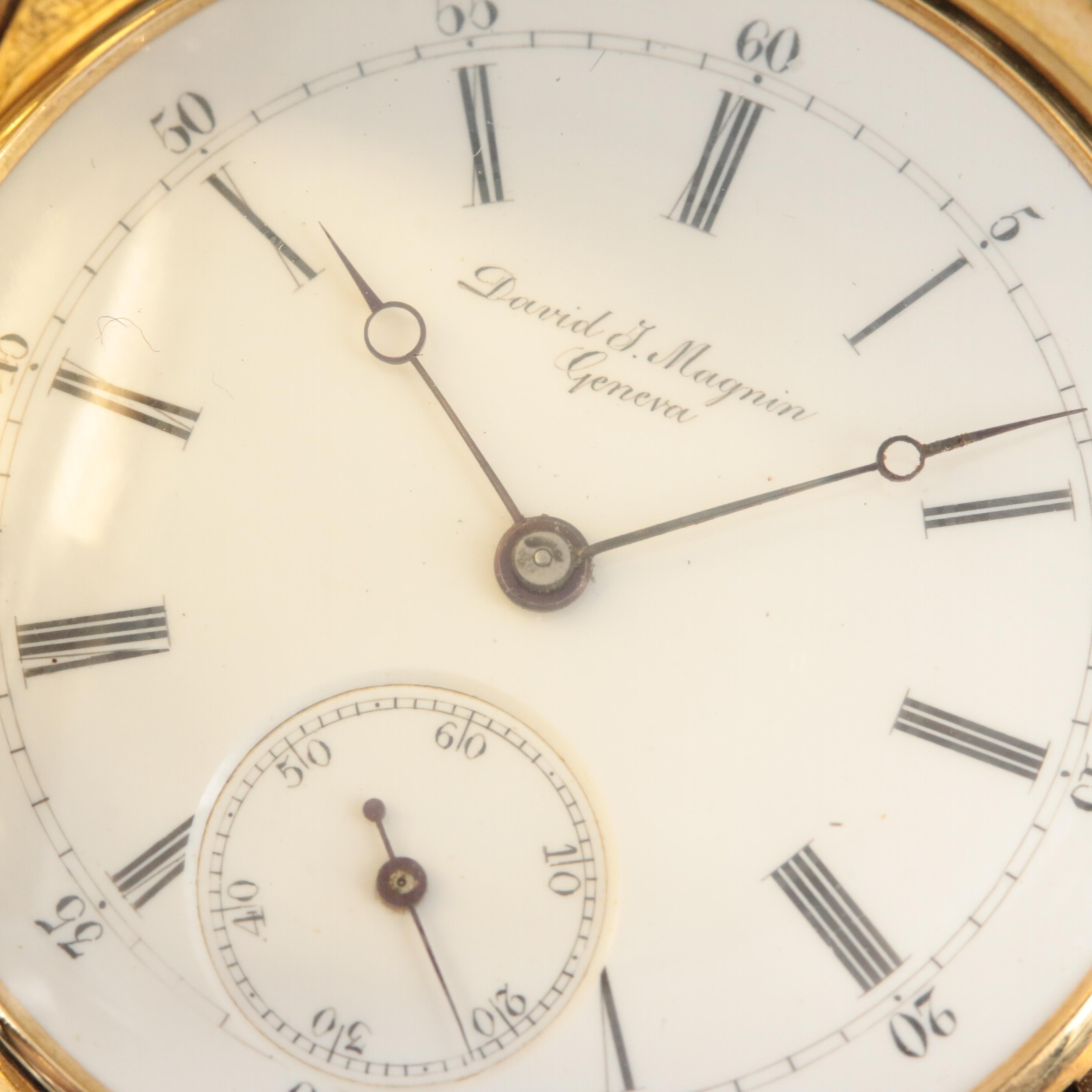 18K David J. Magnin Geneva Hunting Case Pocket Watch