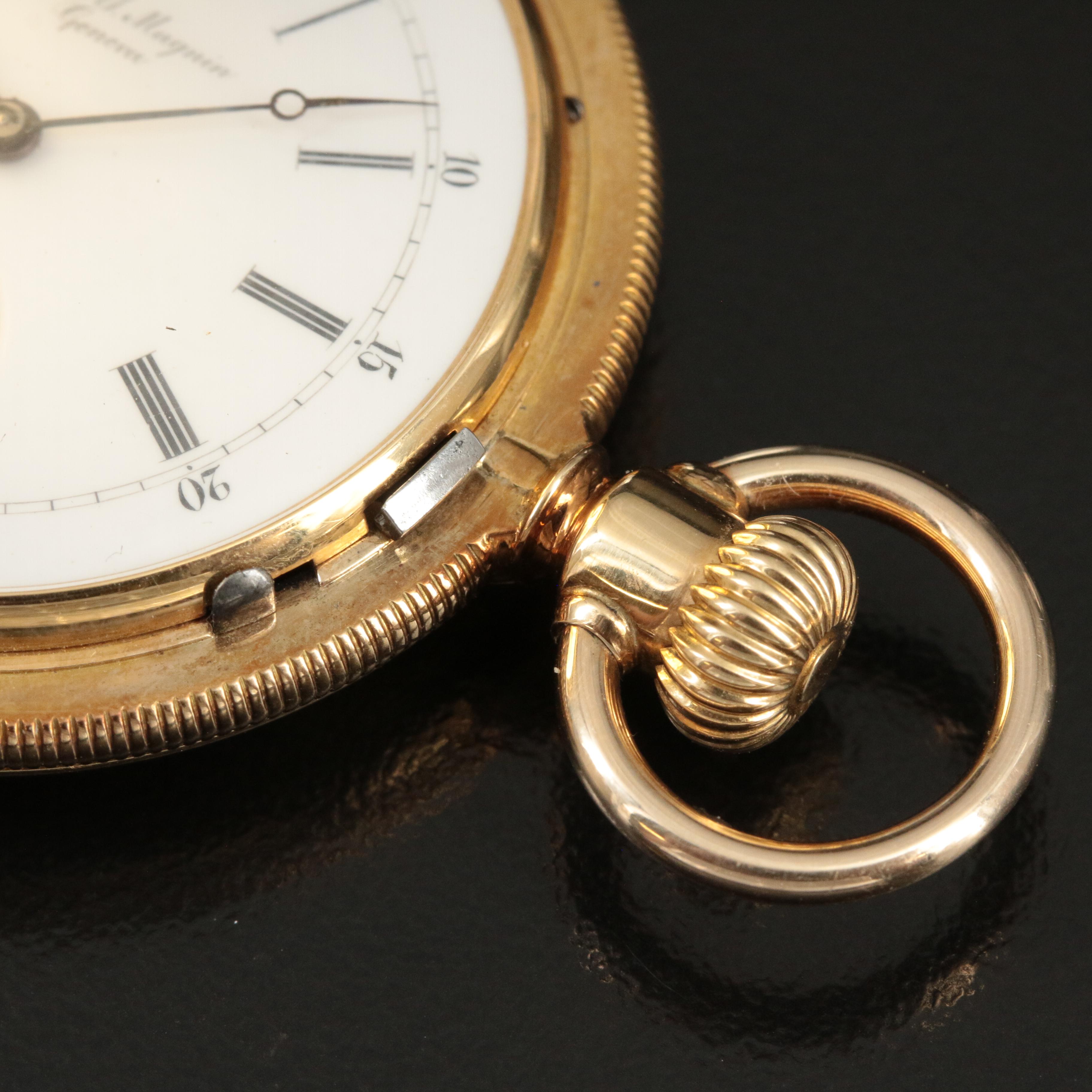 18K David J. Magnin Geneva Hunting Case Pocket Watch