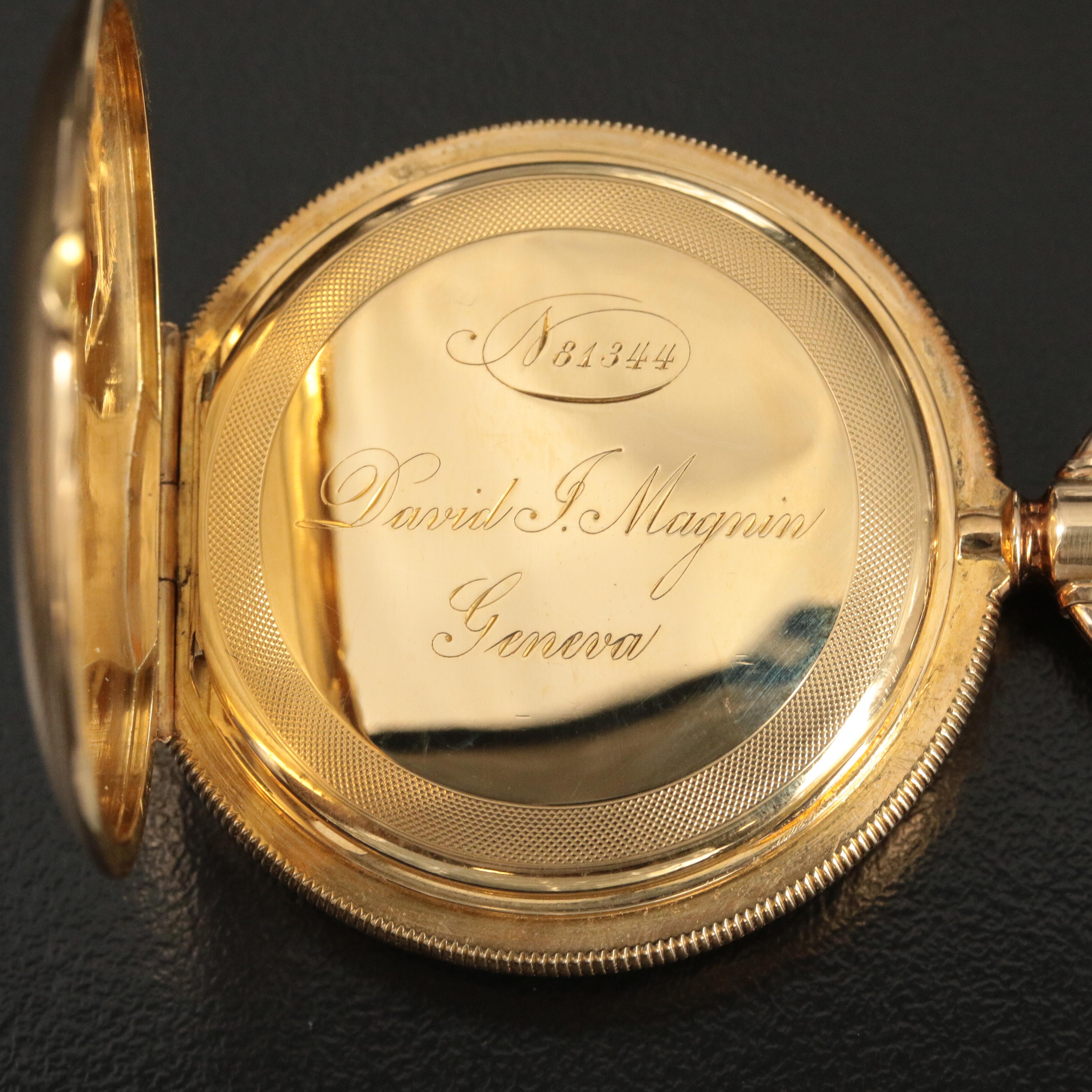 18K David J. Magnin Geneva Hunting Case Pocket Watch