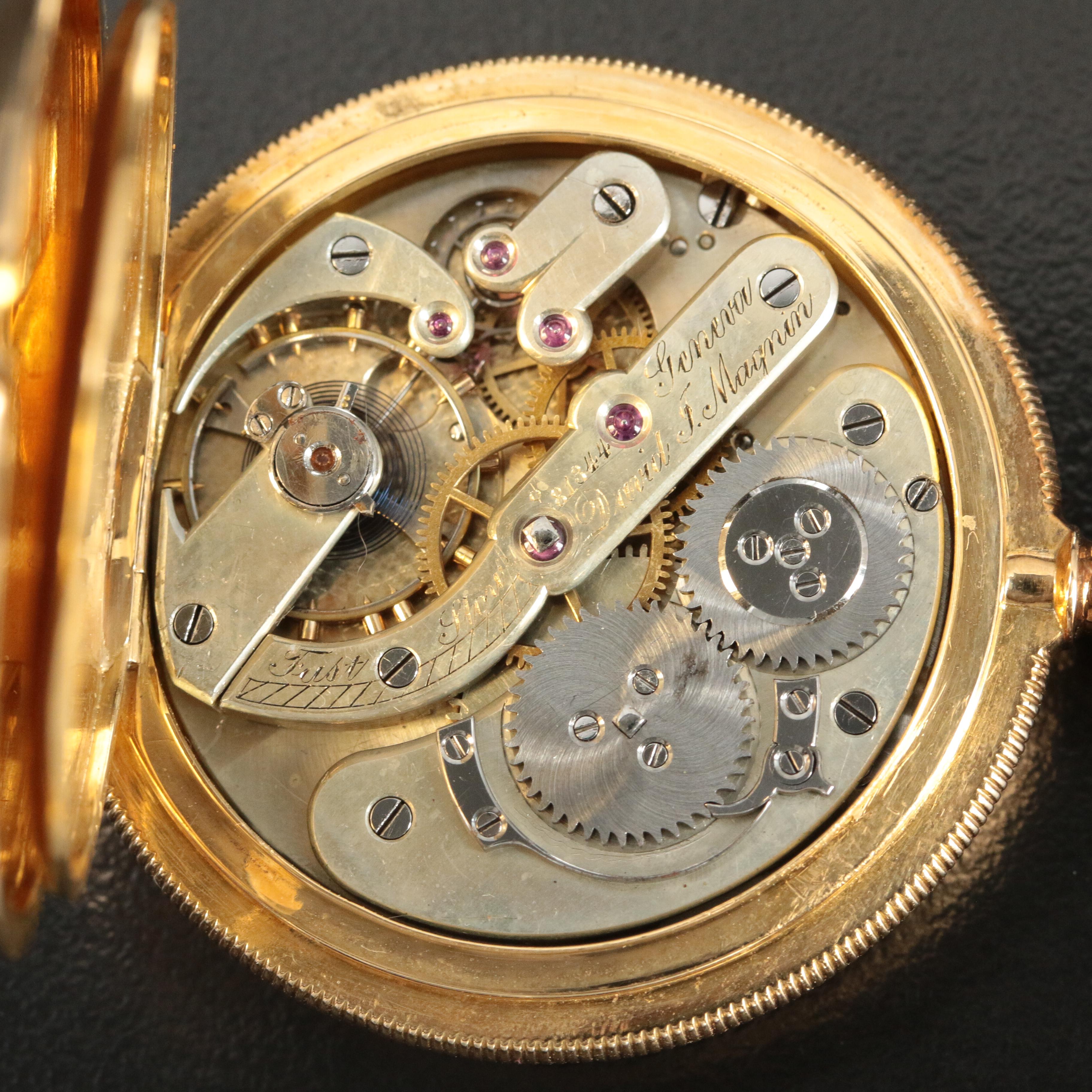 18K David J. Magnin Geneva Hunting Case Pocket Watch