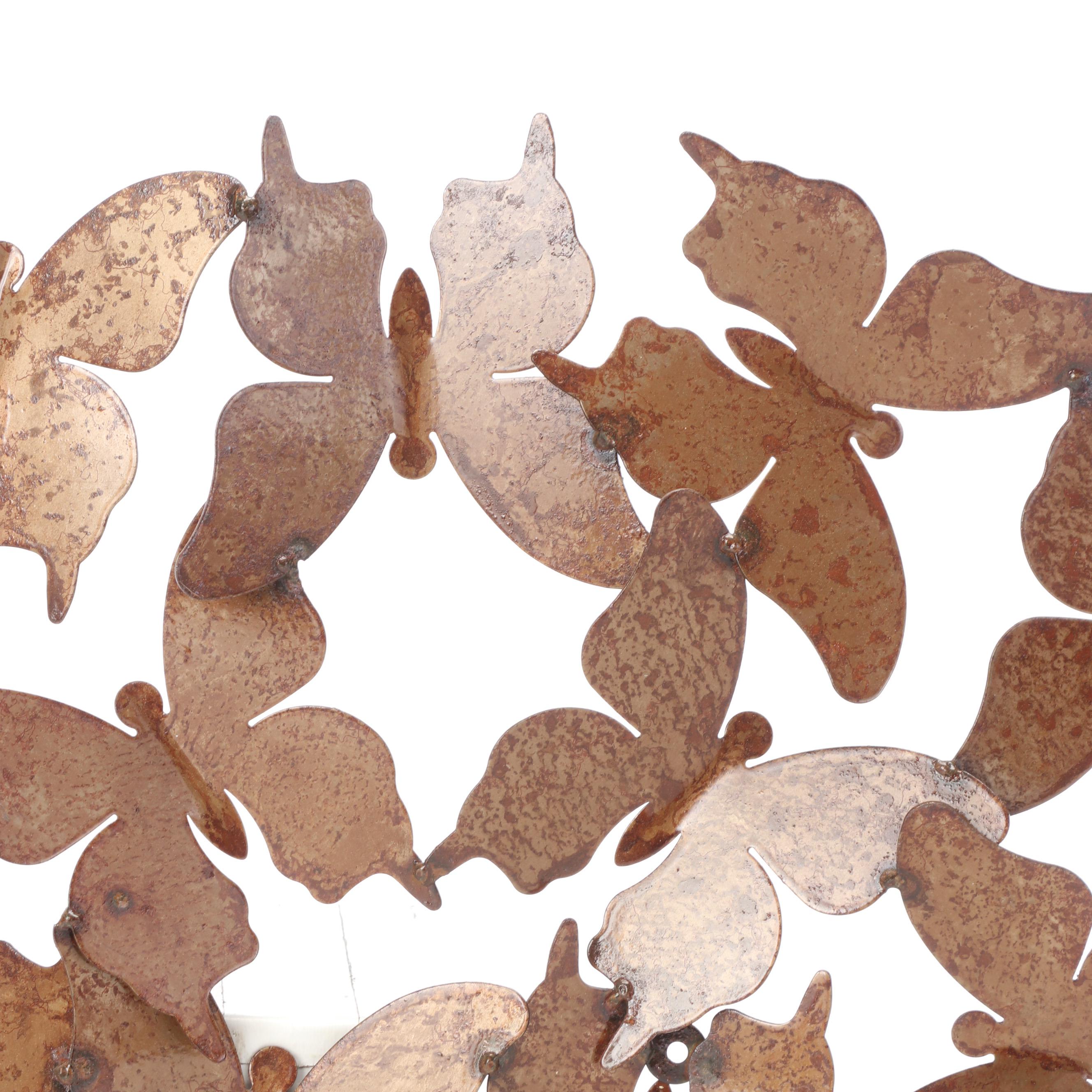 Modern Patinated Metal Wall Sculpture of Flight of Butterflies