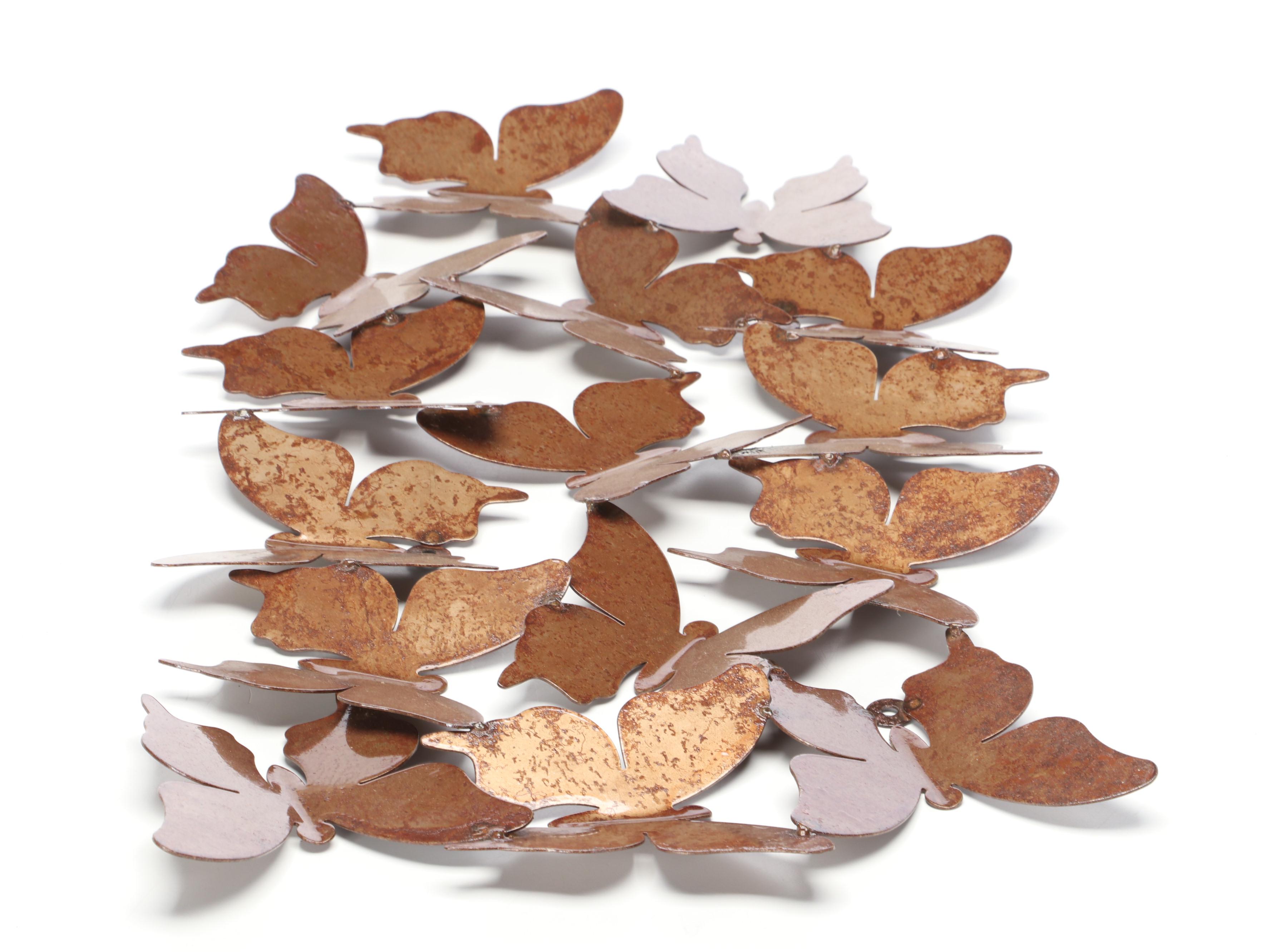 Modern Patinated Metal Wall Sculpture of Flight of Butterflies