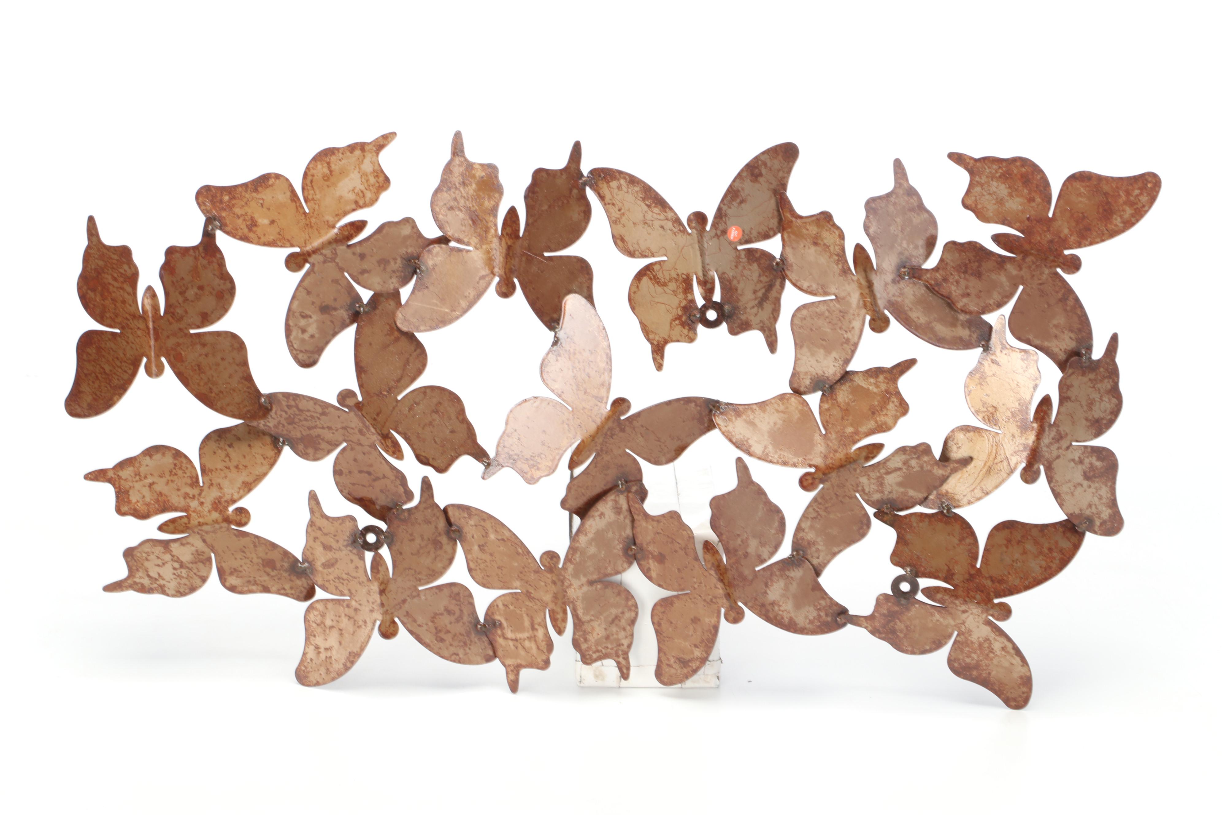 Modern Patinated Metal Wall Sculpture of Flight of Butterflies