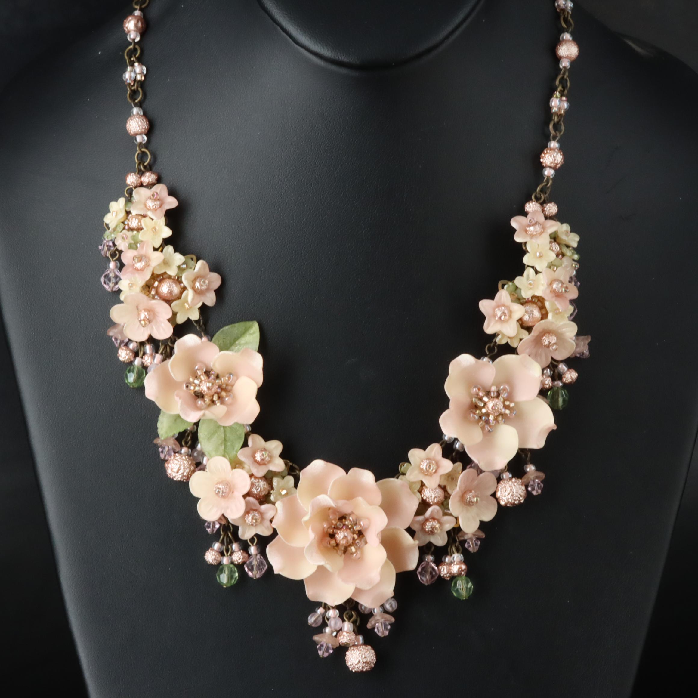 Colleen Toland Plastic, Resin and Glass Floral Necklace