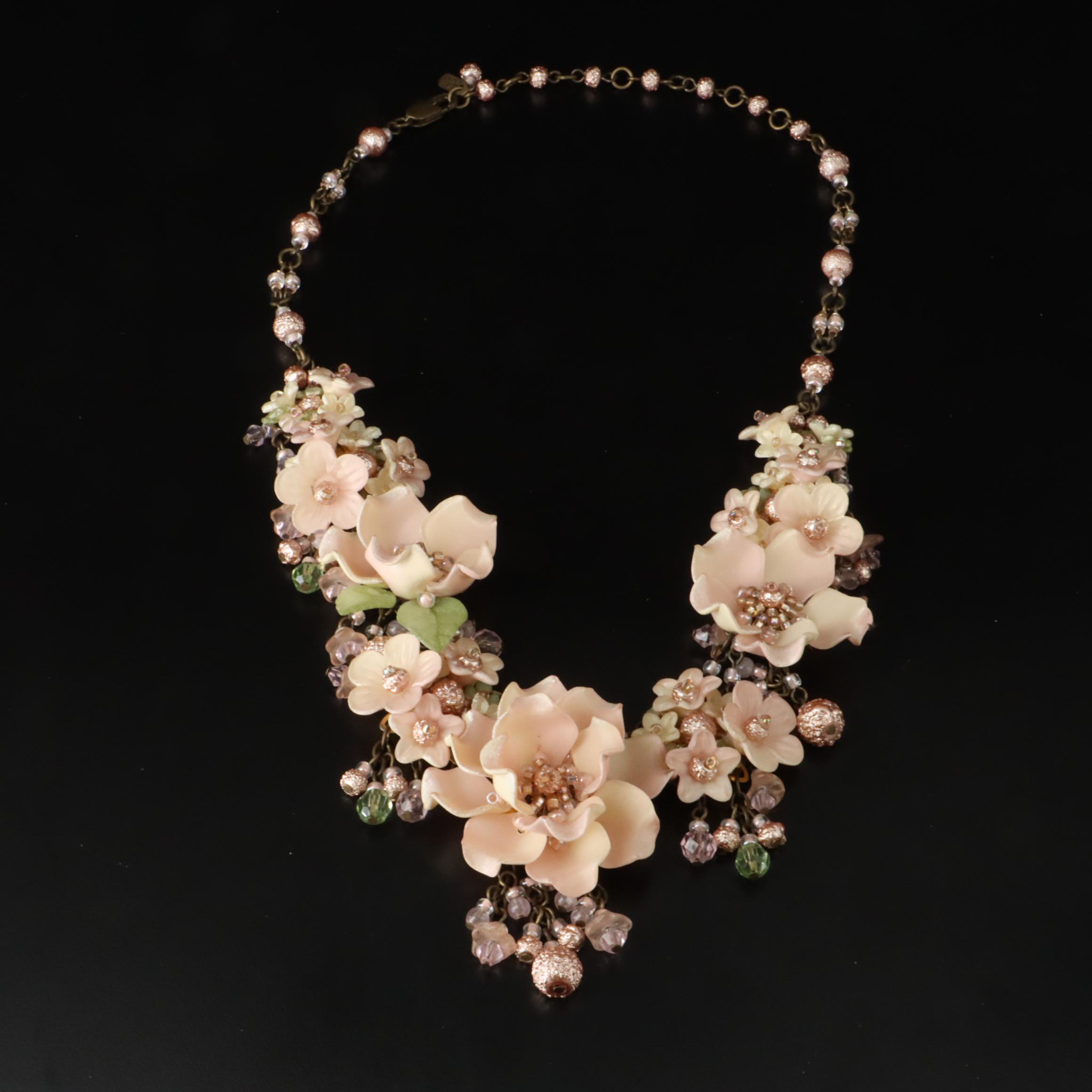 Colleen Toland Plastic, Resin and Glass Floral Necklace