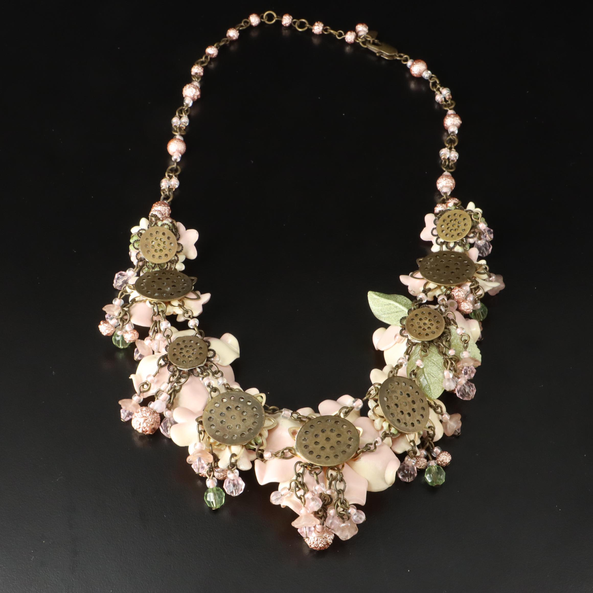 Colleen Toland Plastic, Resin and Glass Floral Necklace