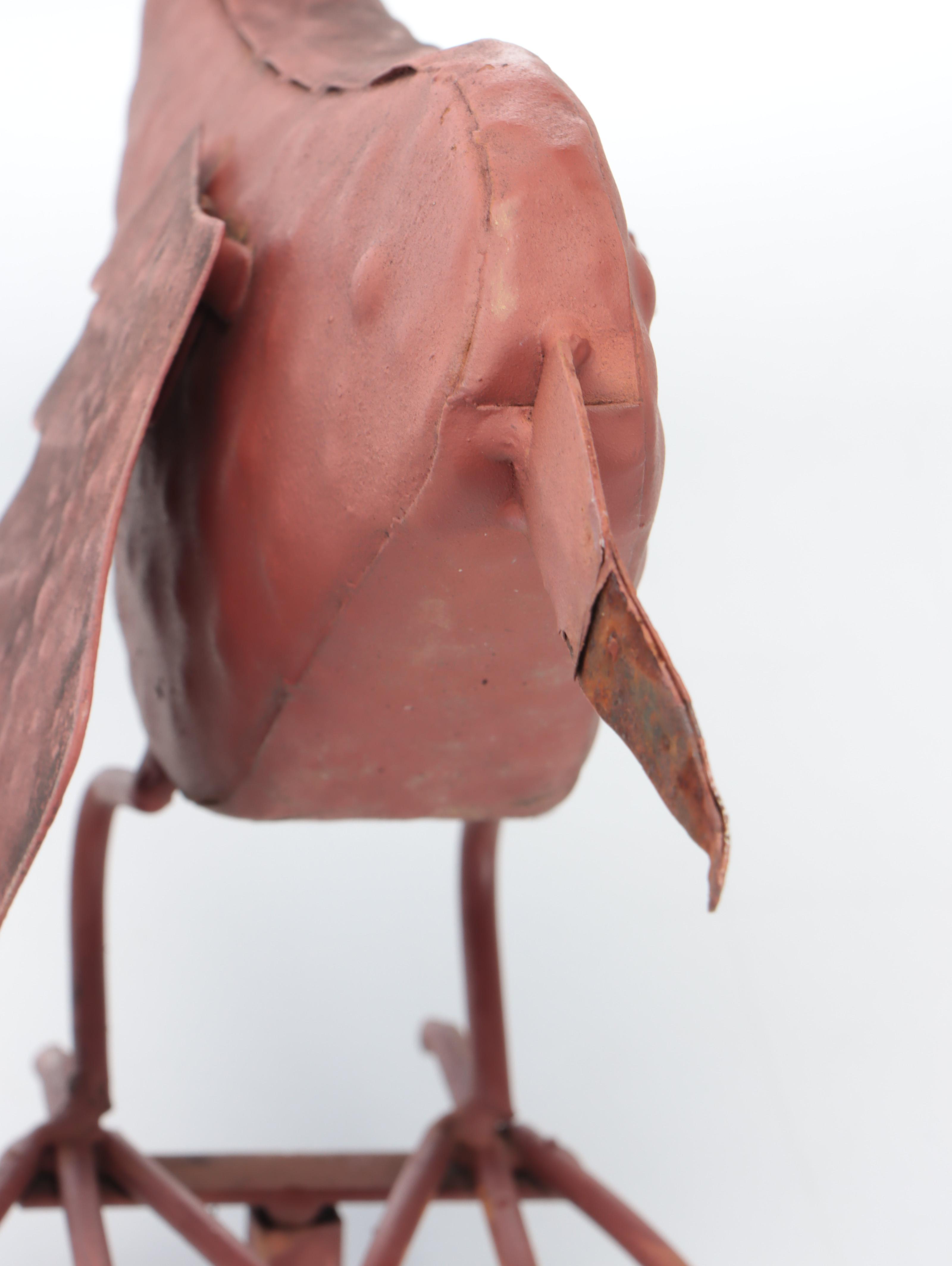 Folk Art Cardinal Kinetic Yard Art With Copper Frog and Glass Orbs