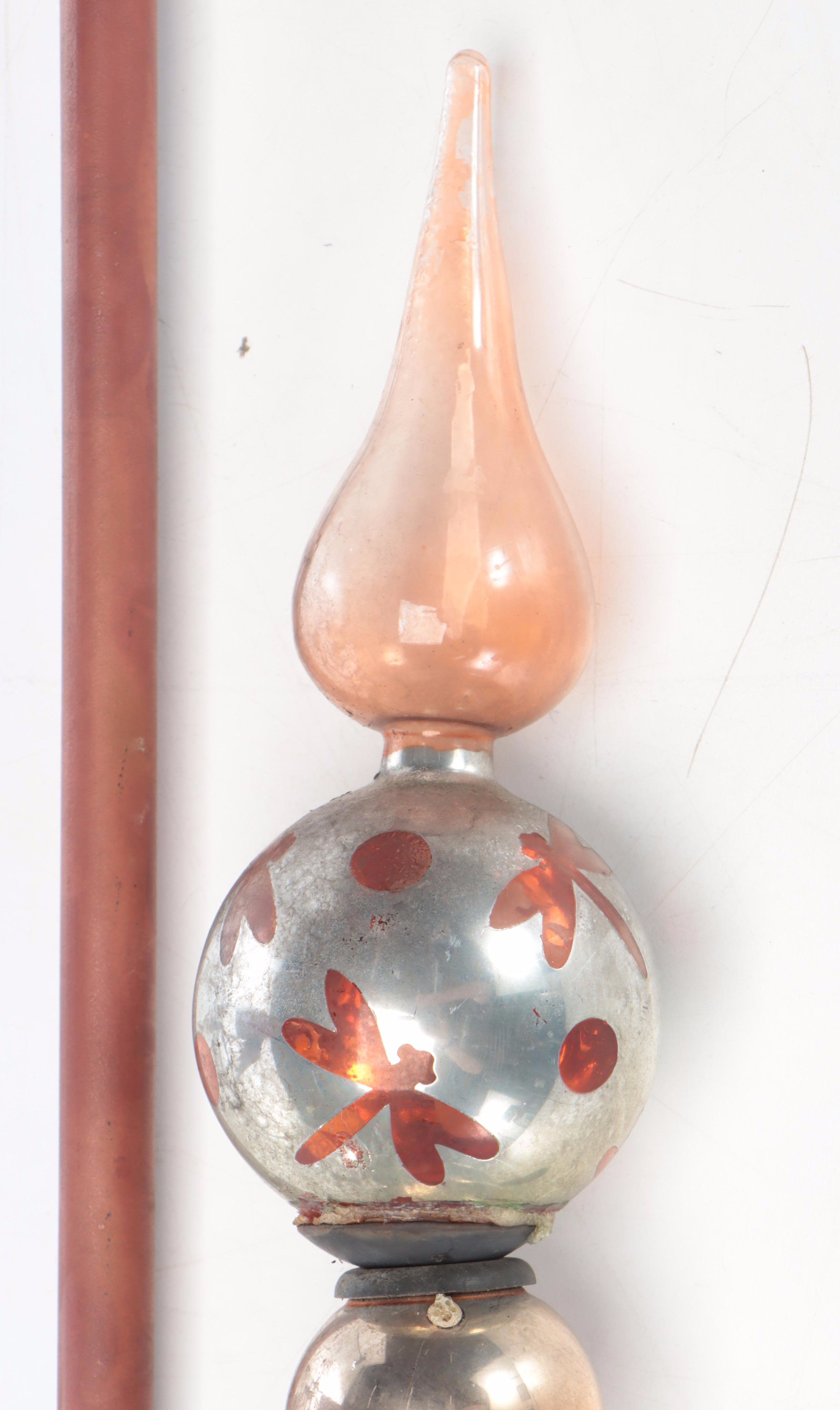 Folk Art Cardinal Kinetic Yard Art With Copper Frog and Glass Orbs