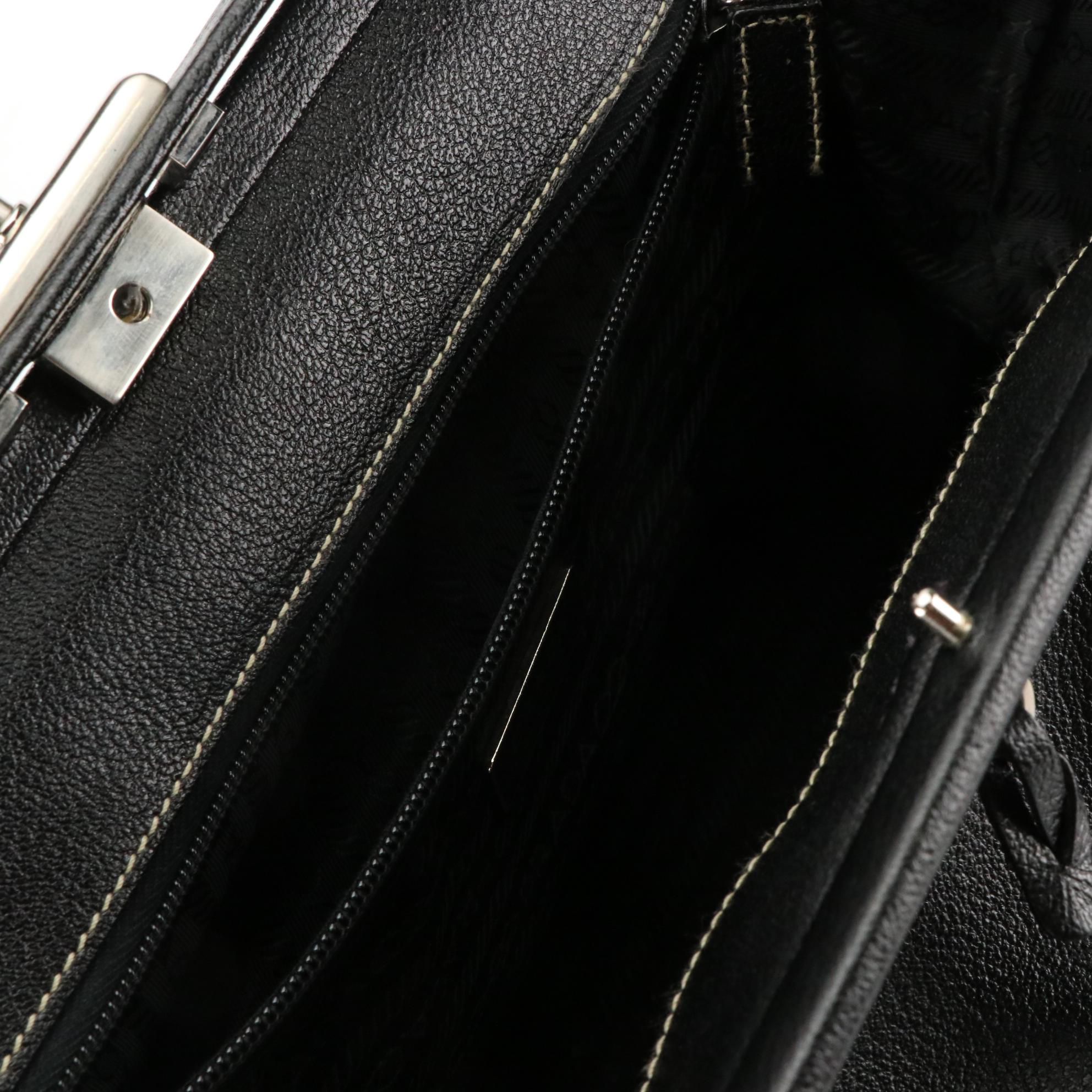 Prada Top Handle Hinge Frame Satchel B11242 in Nero Madras Leather