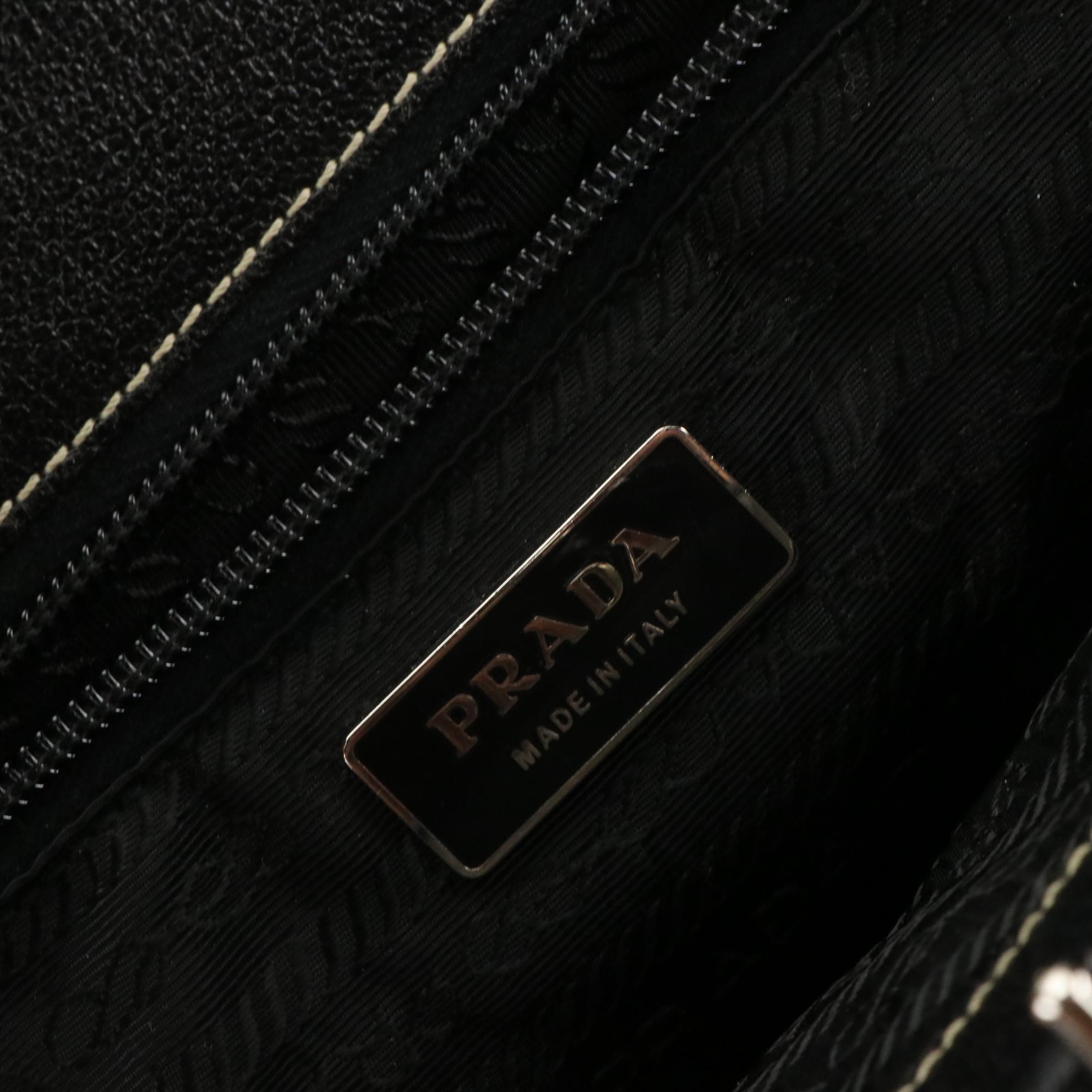 Prada Top Handle Hinge Frame Satchel B11242 in Nero Madras Leather