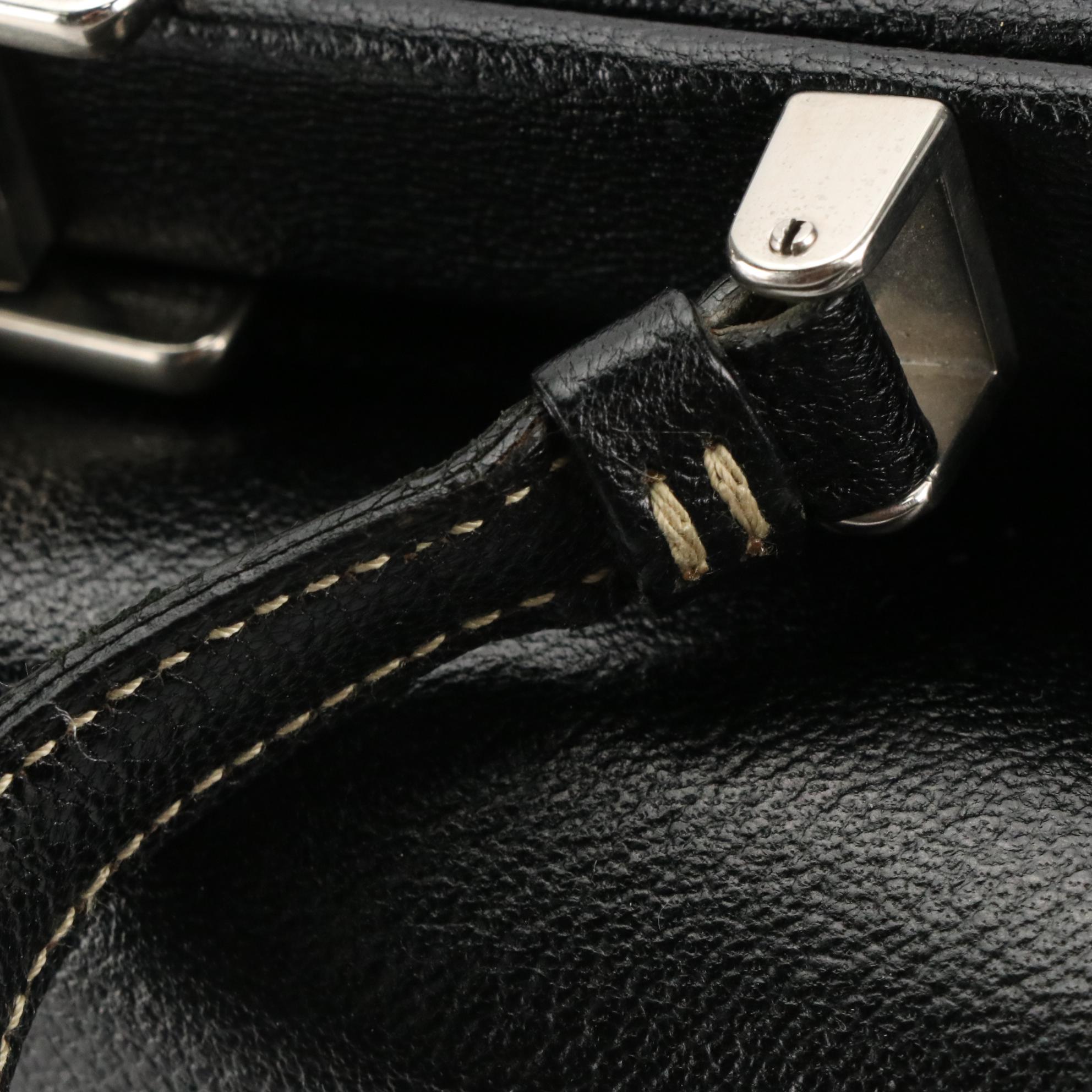 Prada Top Handle Hinge Frame Satchel B11242 in Nero Madras Leather