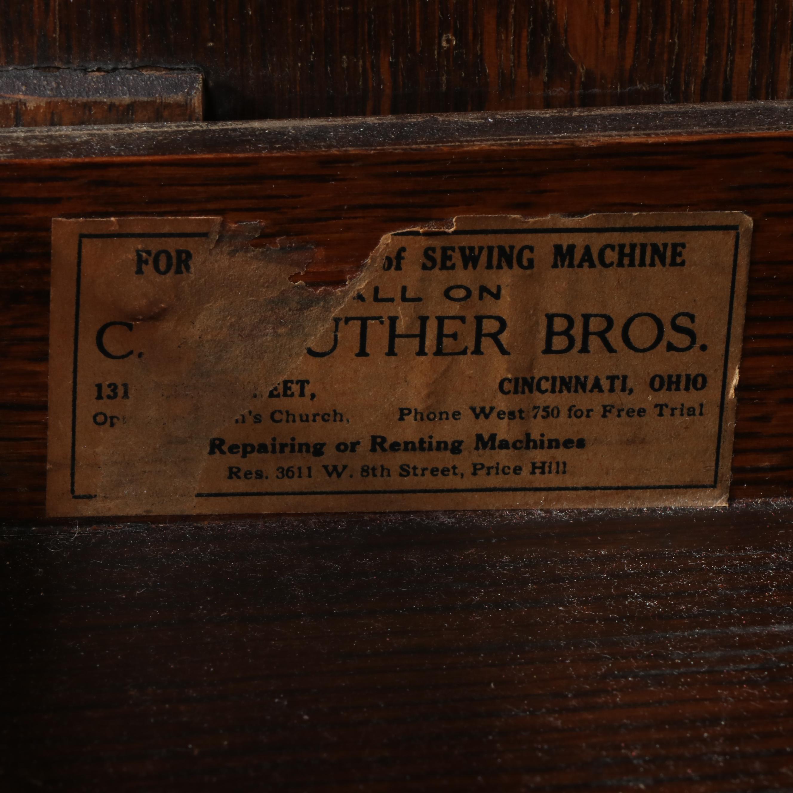 Singer Model 127 Sewing Machine with Oak Sewing Cabinet, 1922