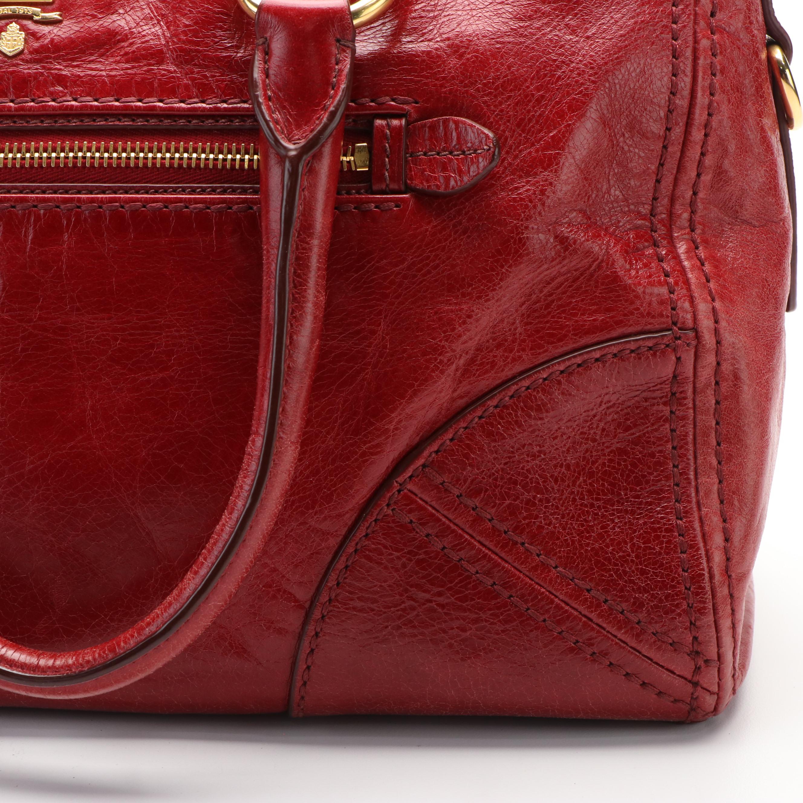 Prada Red Vitello Shine Leather Two Way Boston Bag