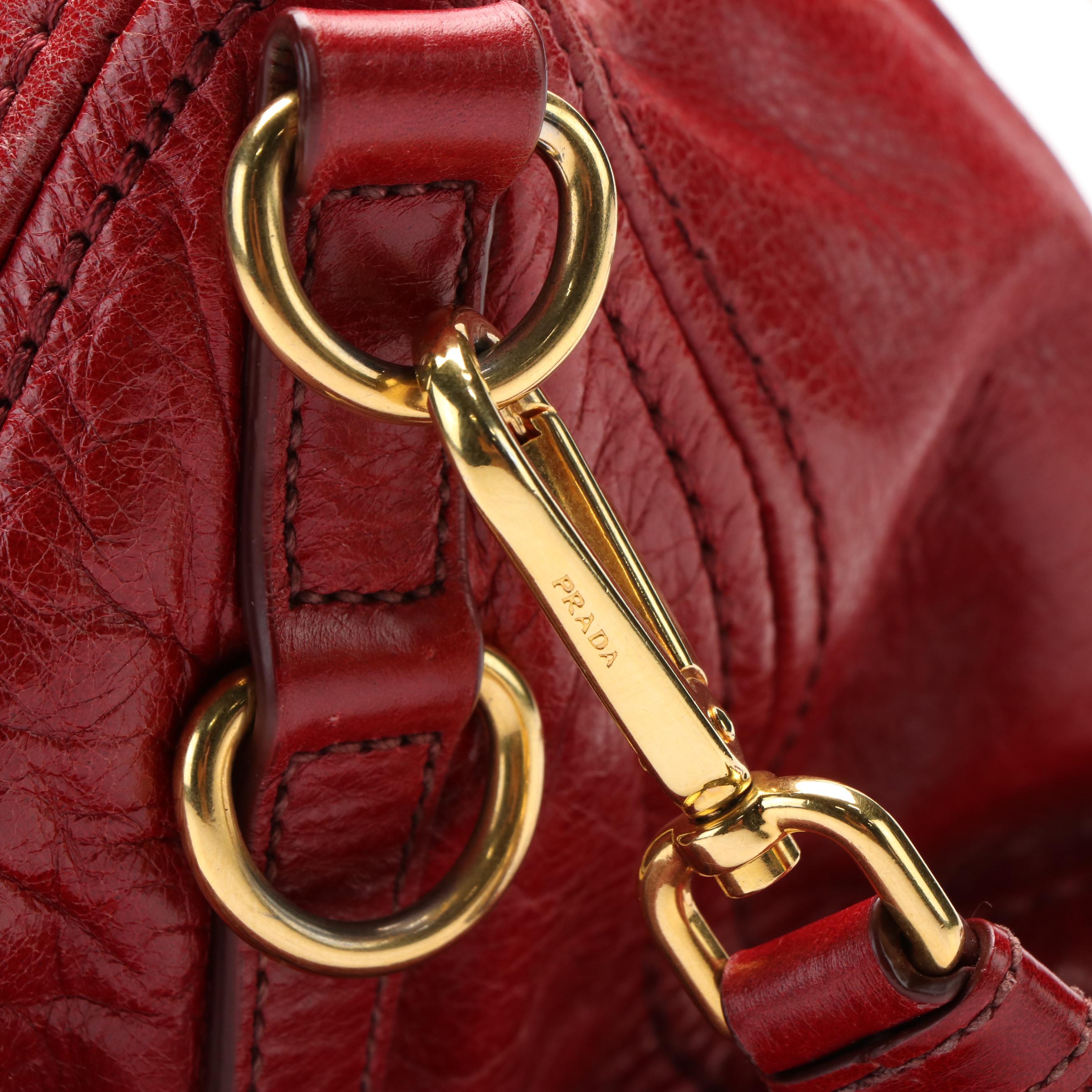 Prada Red Vitello Shine Leather Two Way Boston Bag