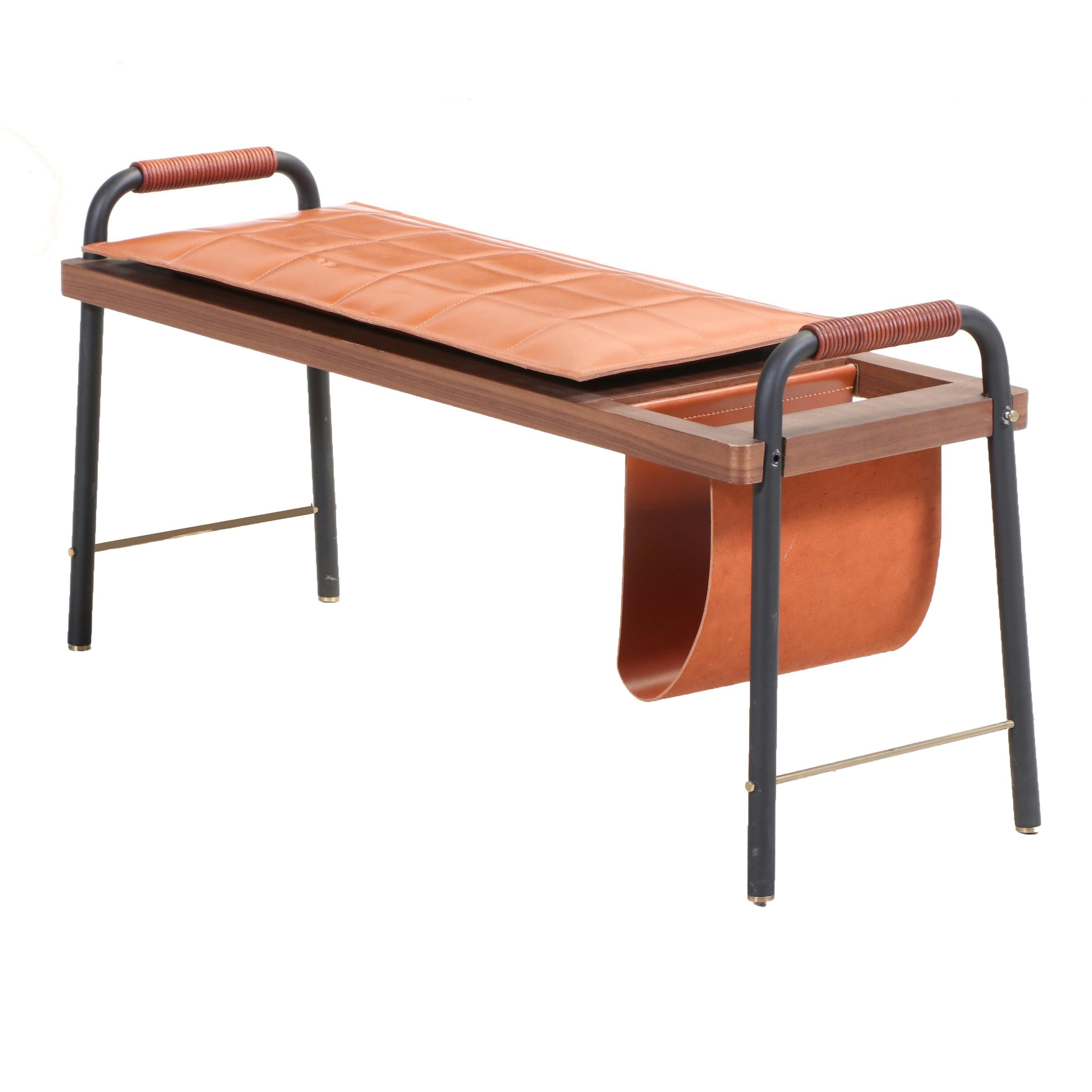 Stellar Works Leather, Metal and Walnut Seated Valet Bench