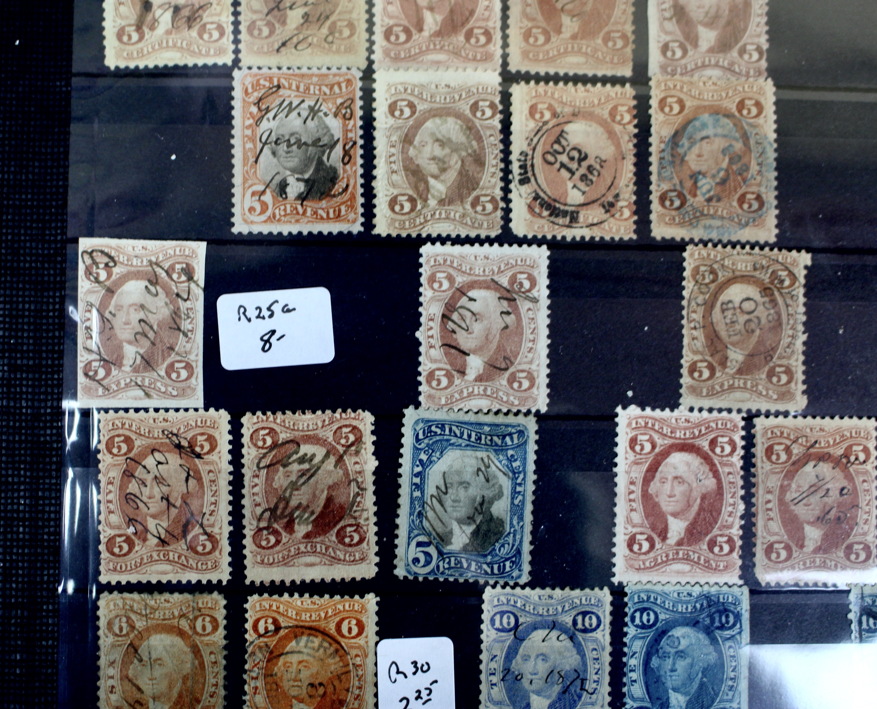 Large U.S. Revenue Postage Stamp Collection