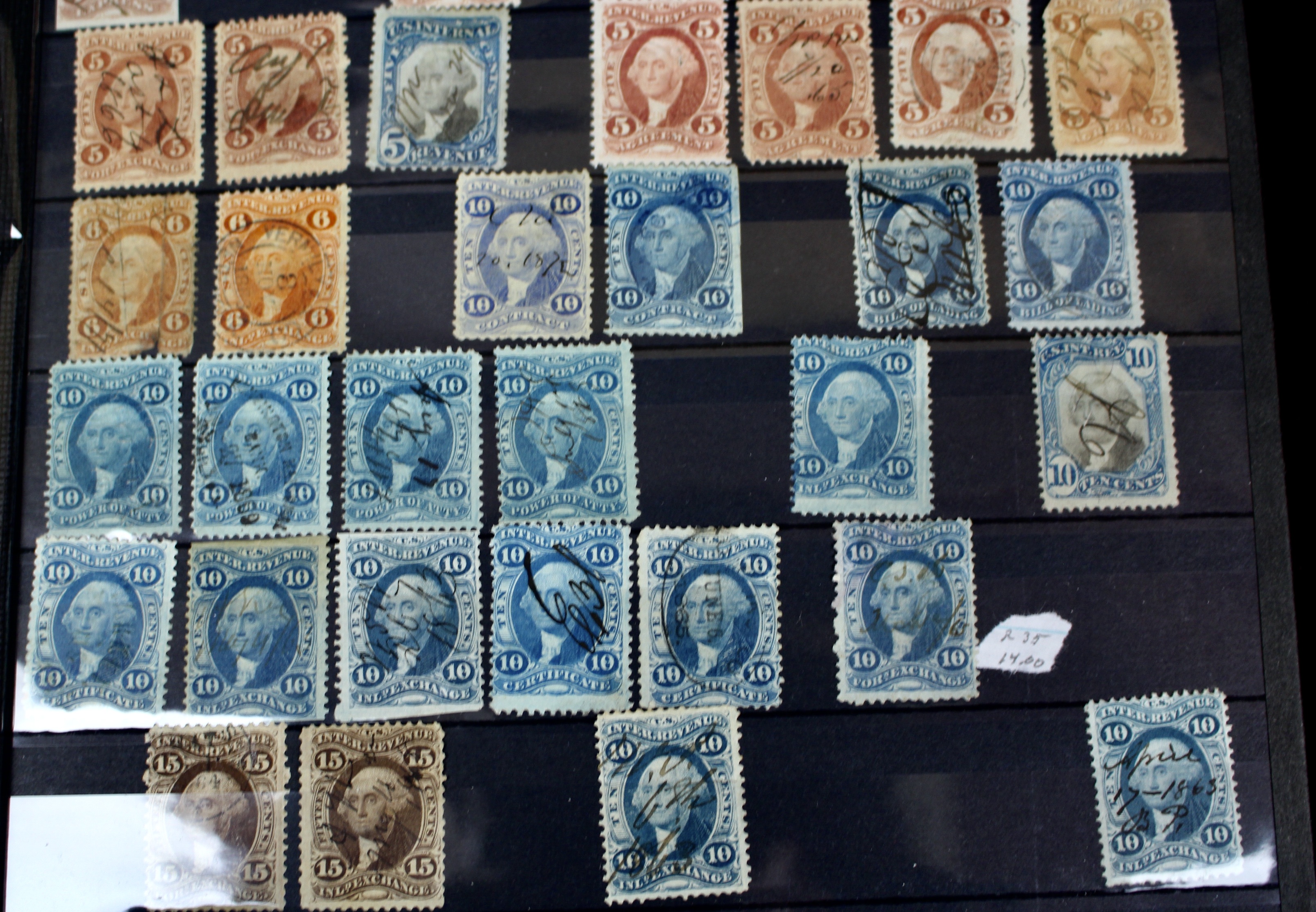 Large U.S. Revenue Postage Stamp Collection