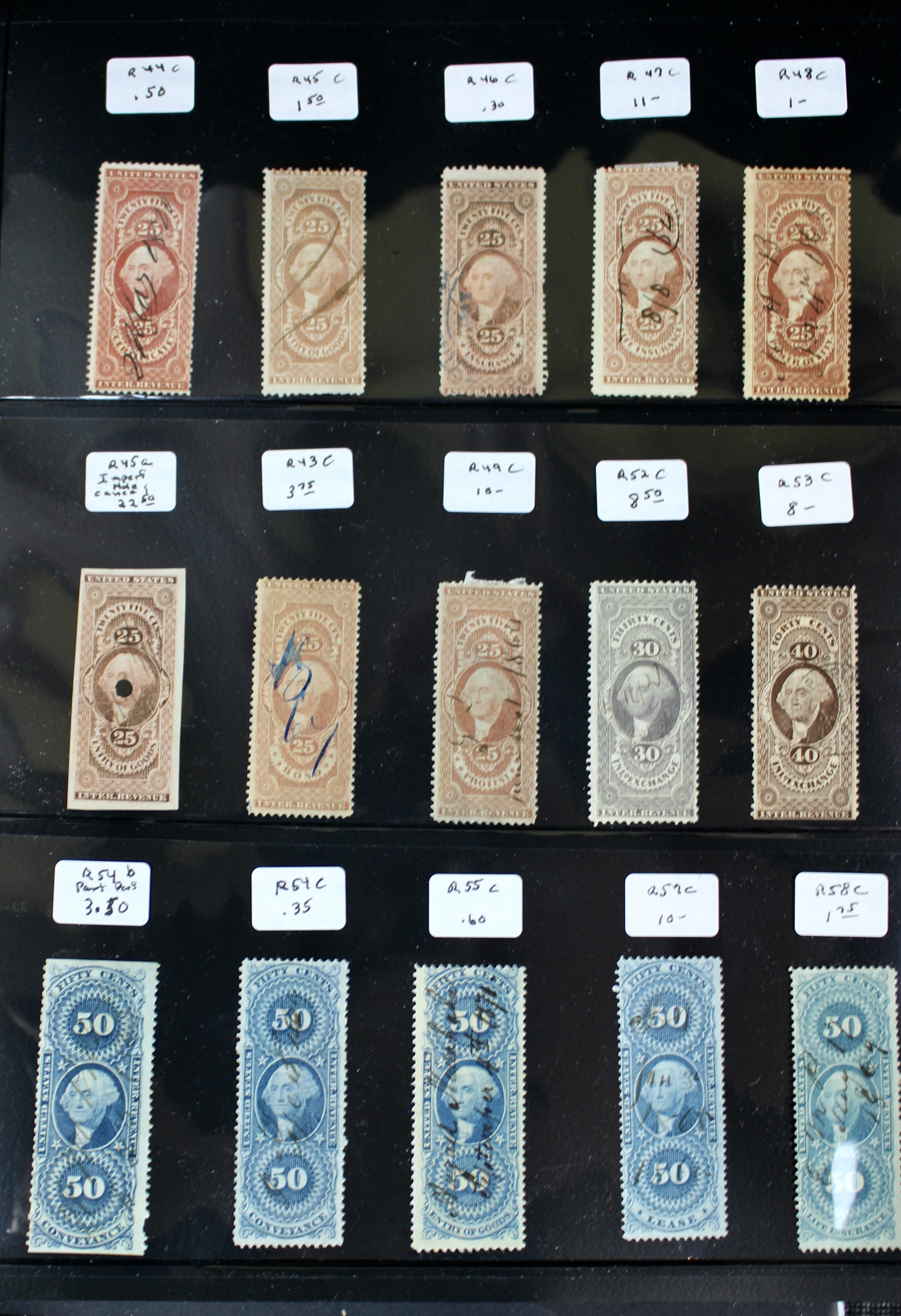 Large U.S. Revenue Postage Stamp Collection