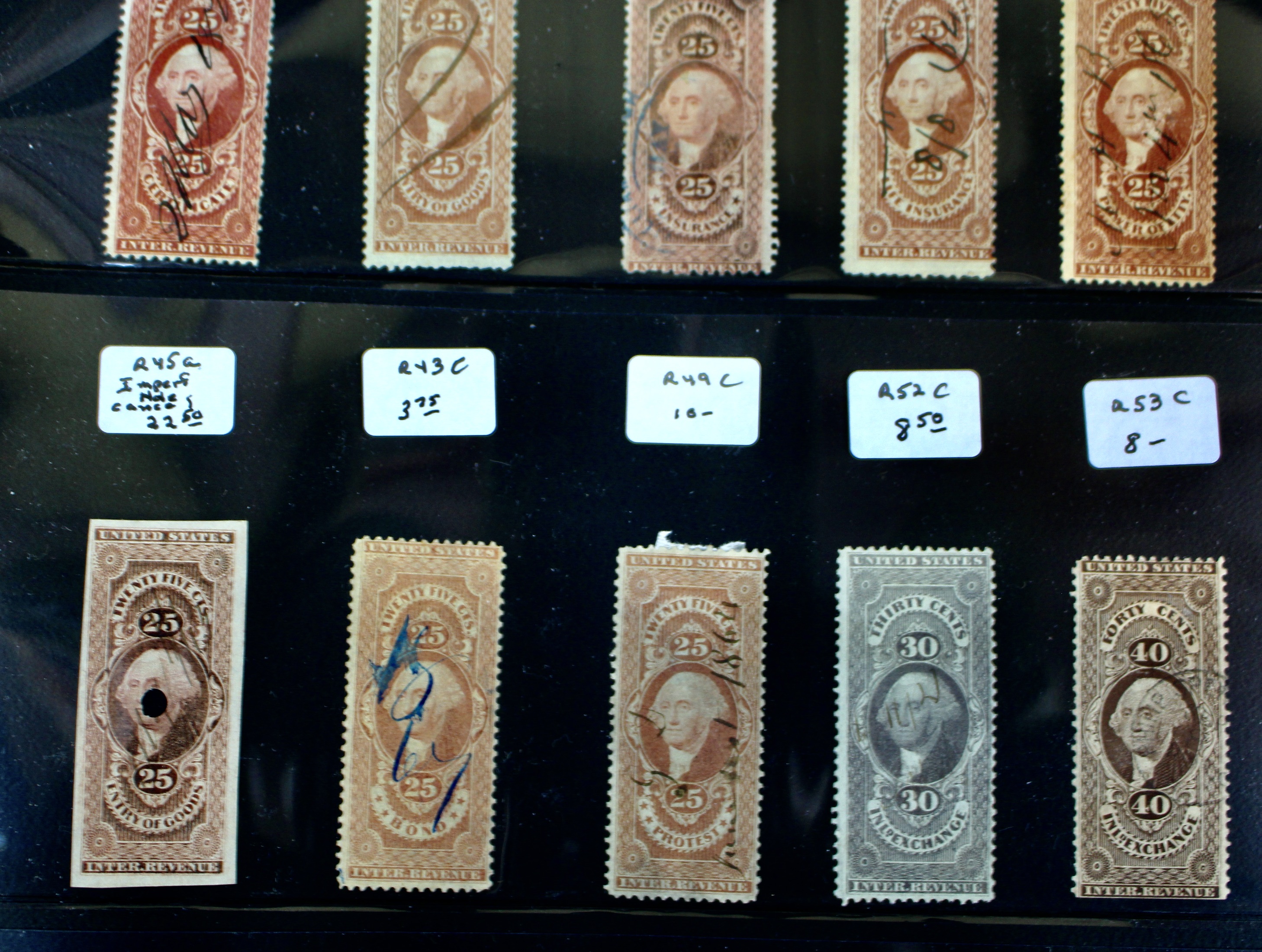 Large U.S. Revenue Postage Stamp Collection