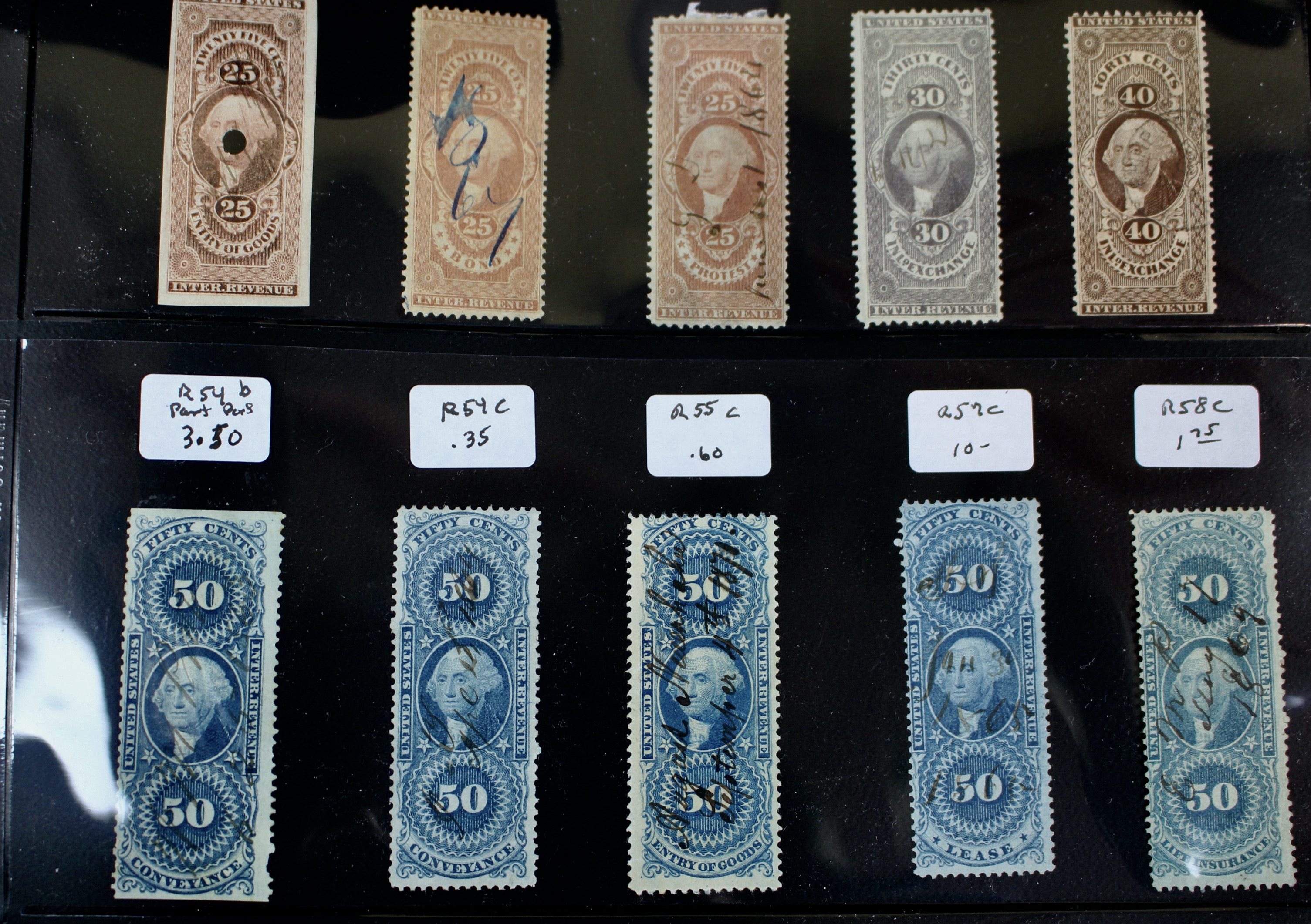 Large U.S. Revenue Postage Stamp Collection