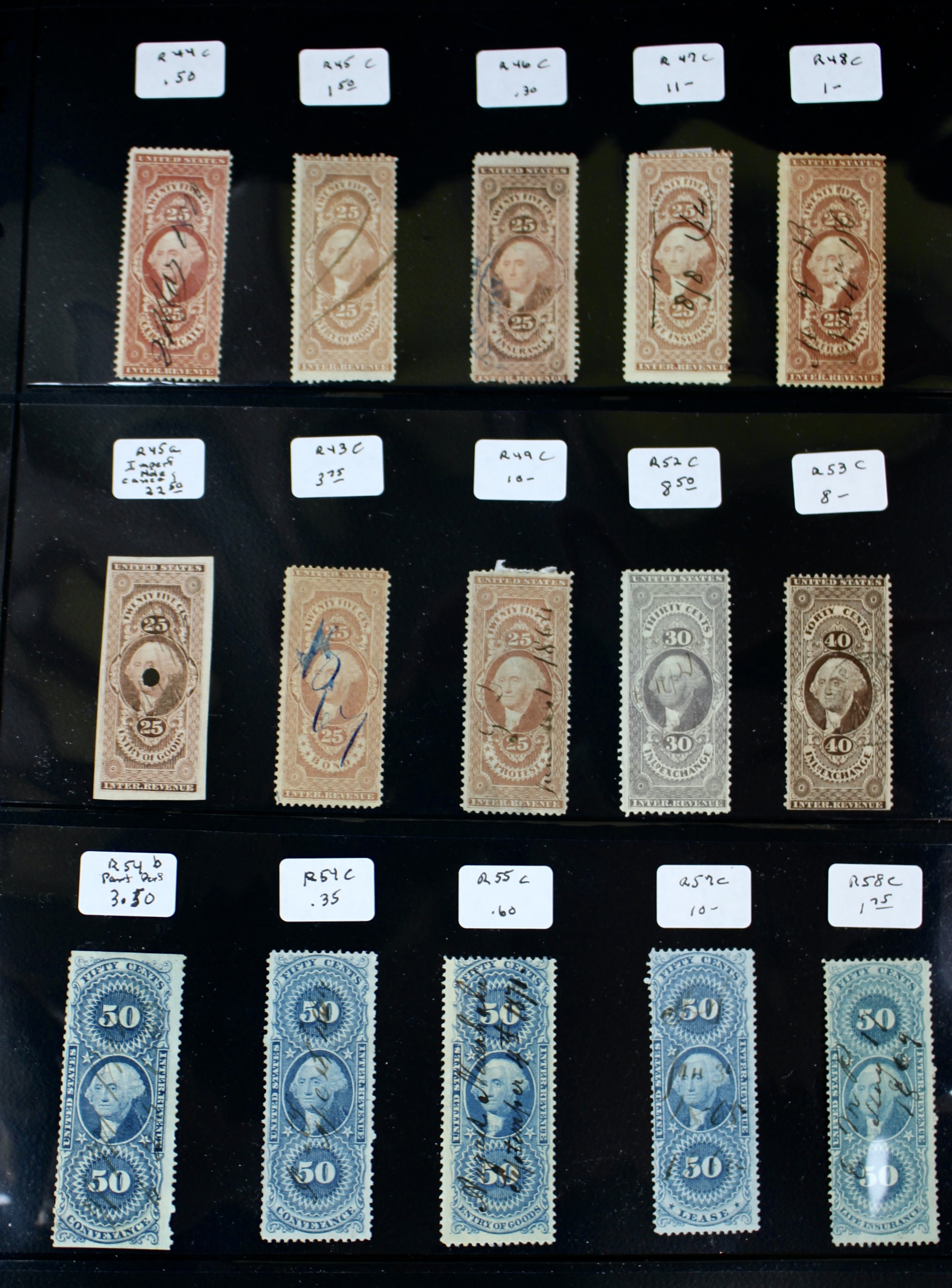Large U.S. Revenue Postage Stamp Collection