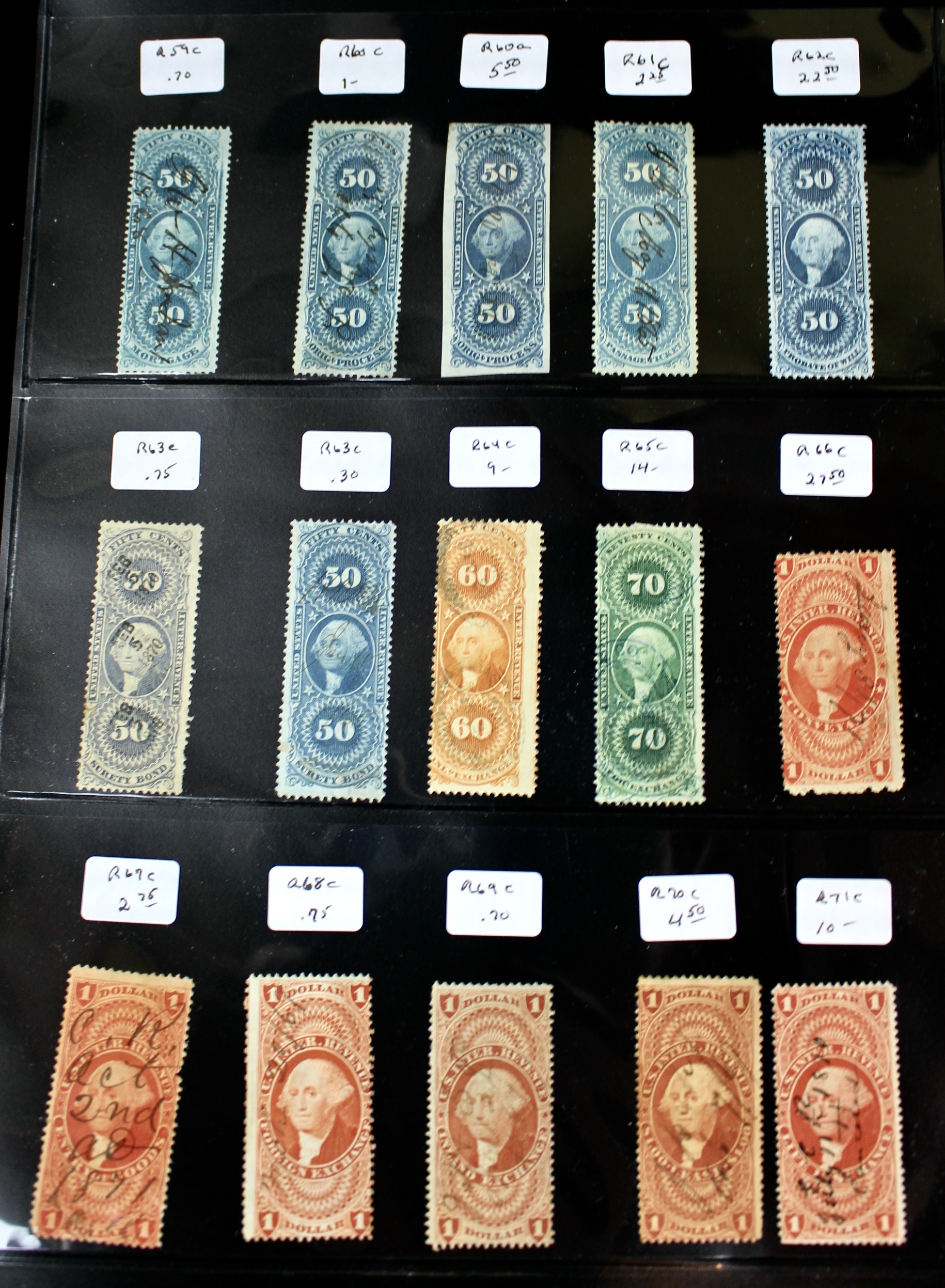 Large U.S. Revenue Postage Stamp Collection