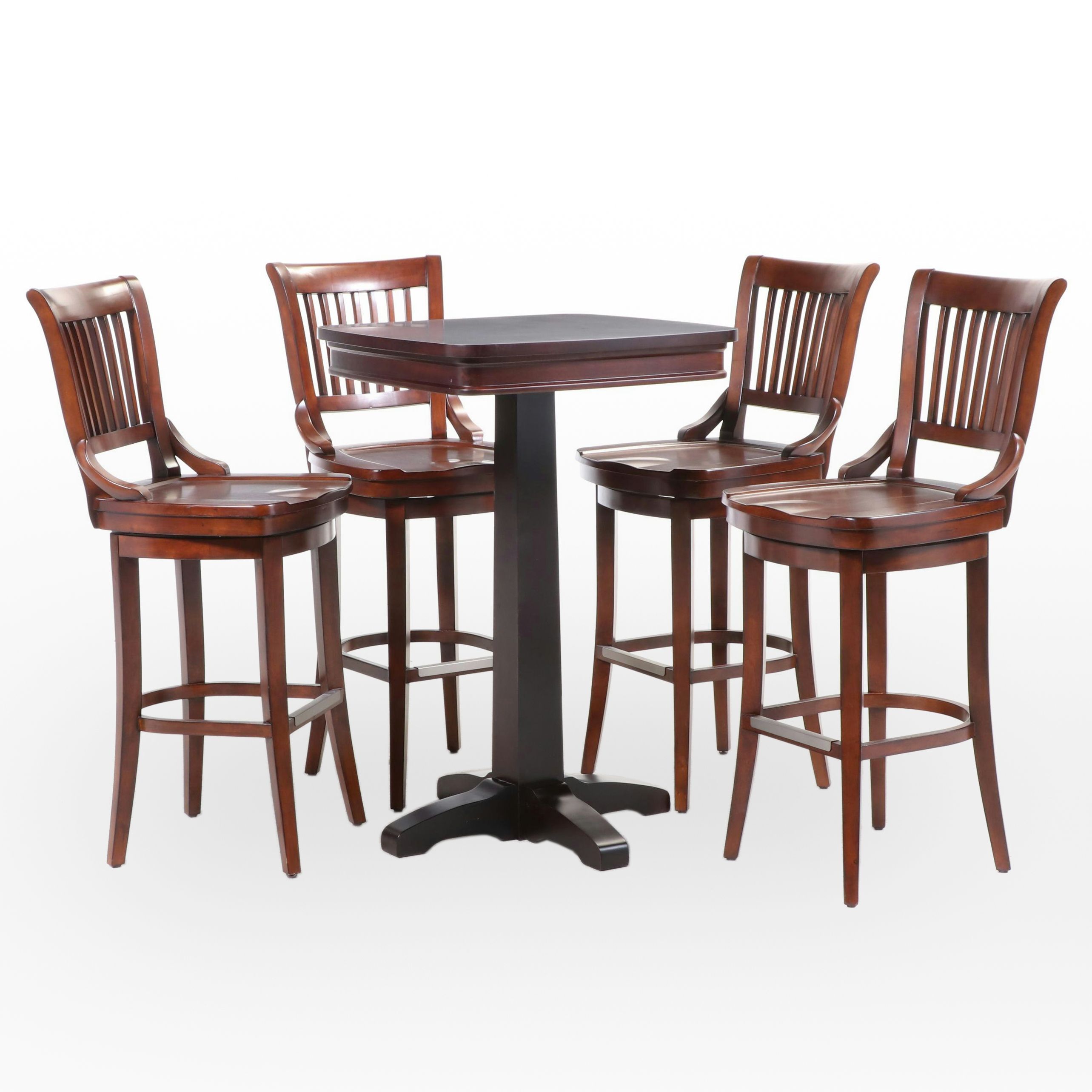 AHB Furniture Collections Walnut Finish Wood High Top Table and Four Chairs