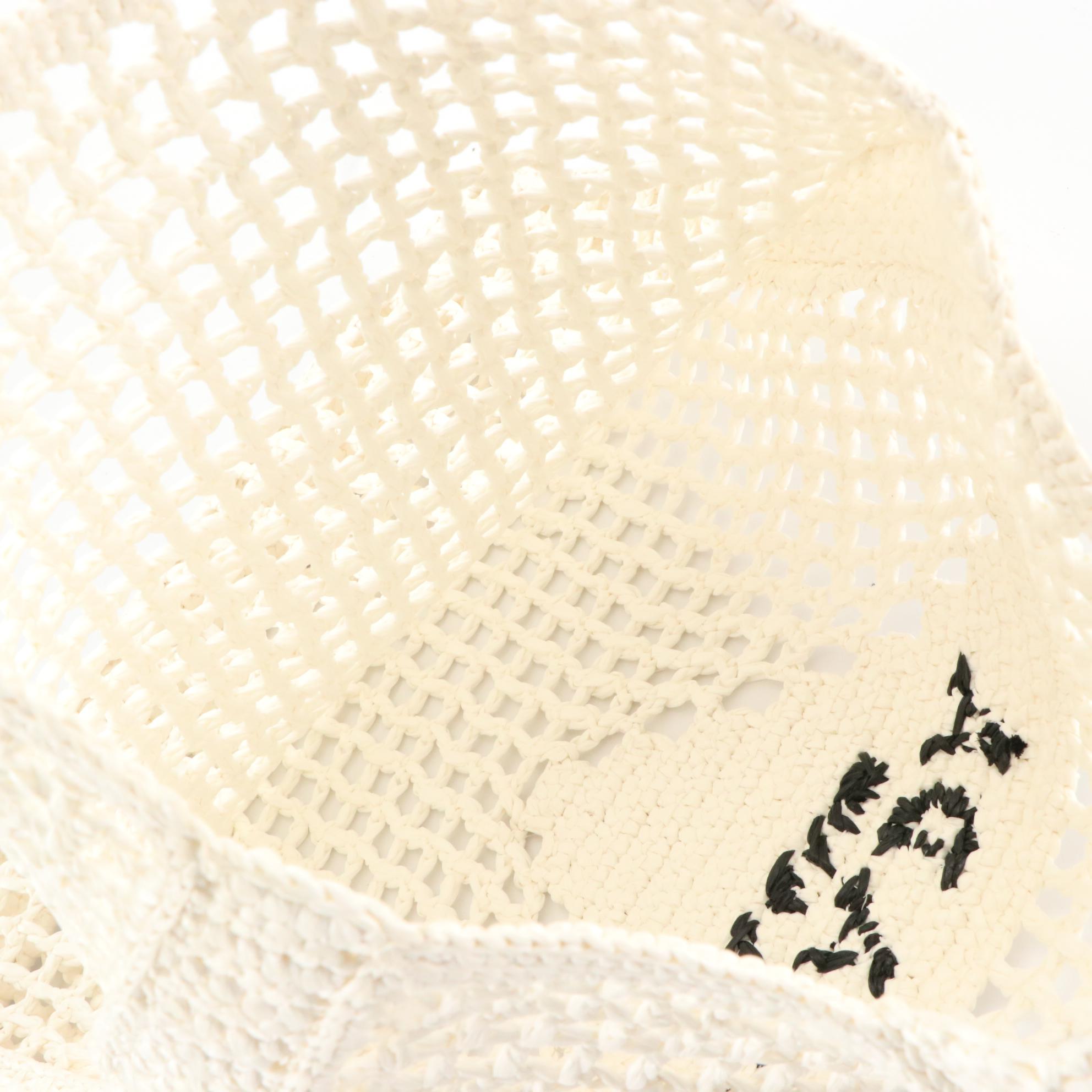 Prada Logo Embroidered Tote Bag in Bright White Crocheted Raffia