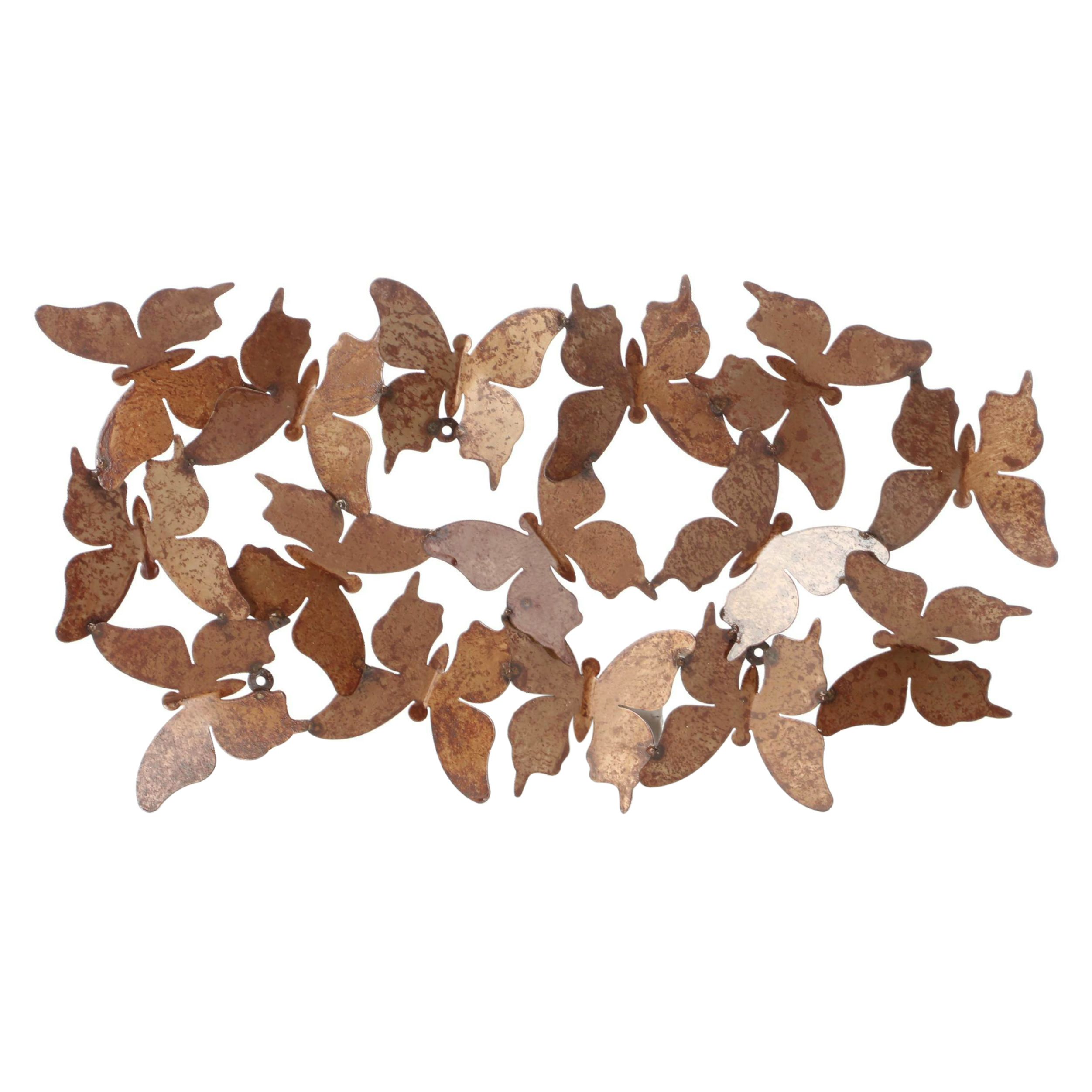Modern Patinated Metal Wall Sculpture of Flight of Butterflies