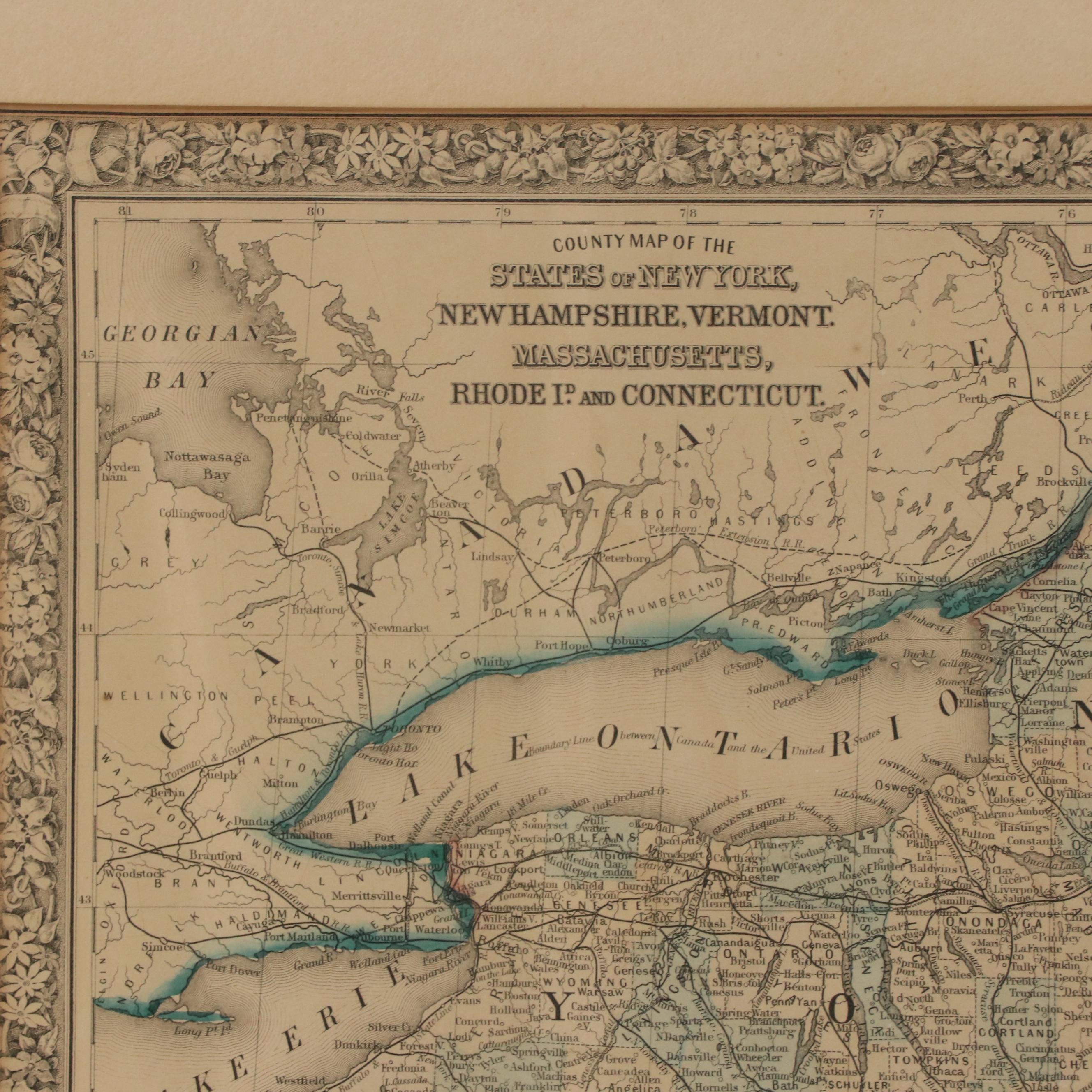 Hand-Colored Lithograph Map of New England