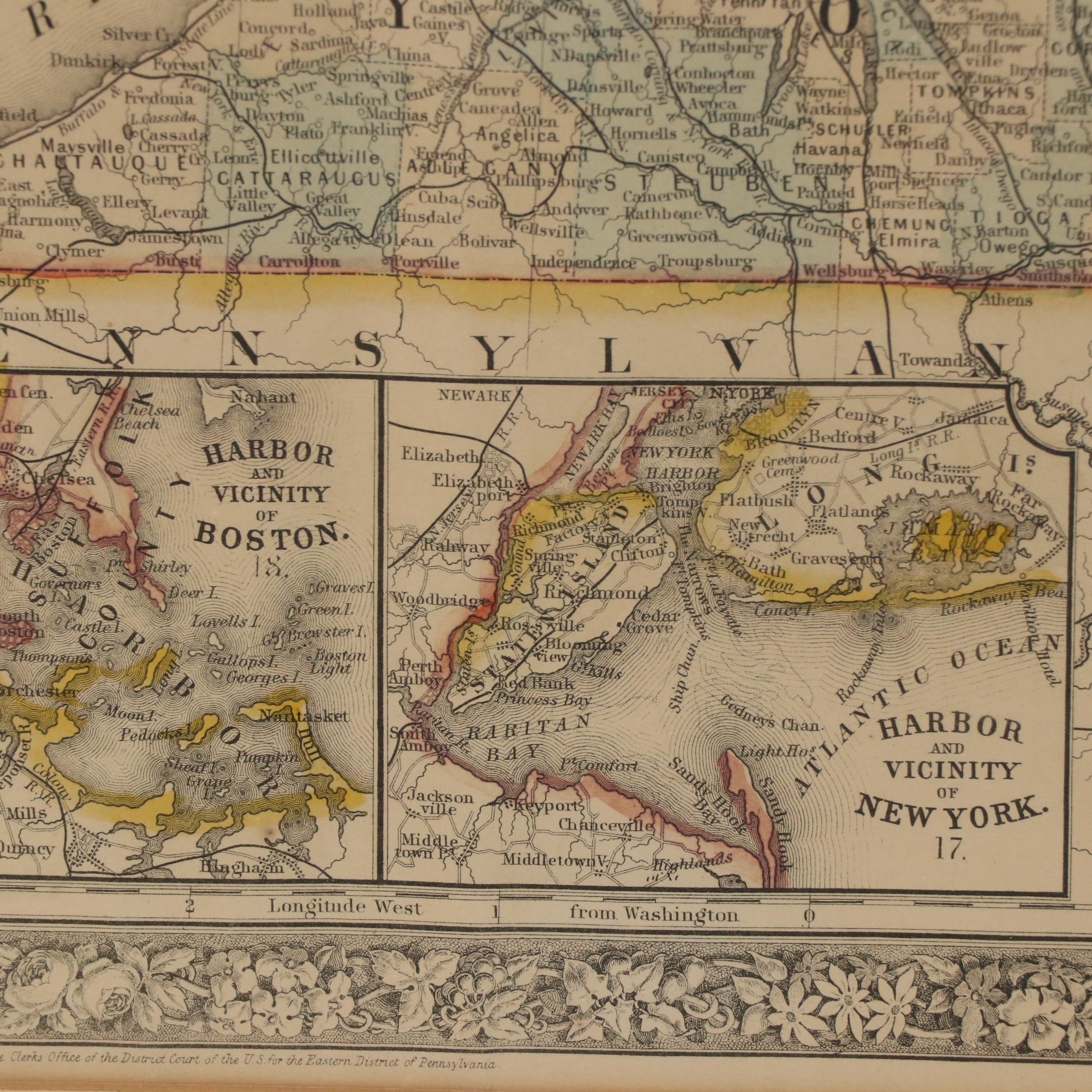 Hand-Colored Lithograph Map of New England