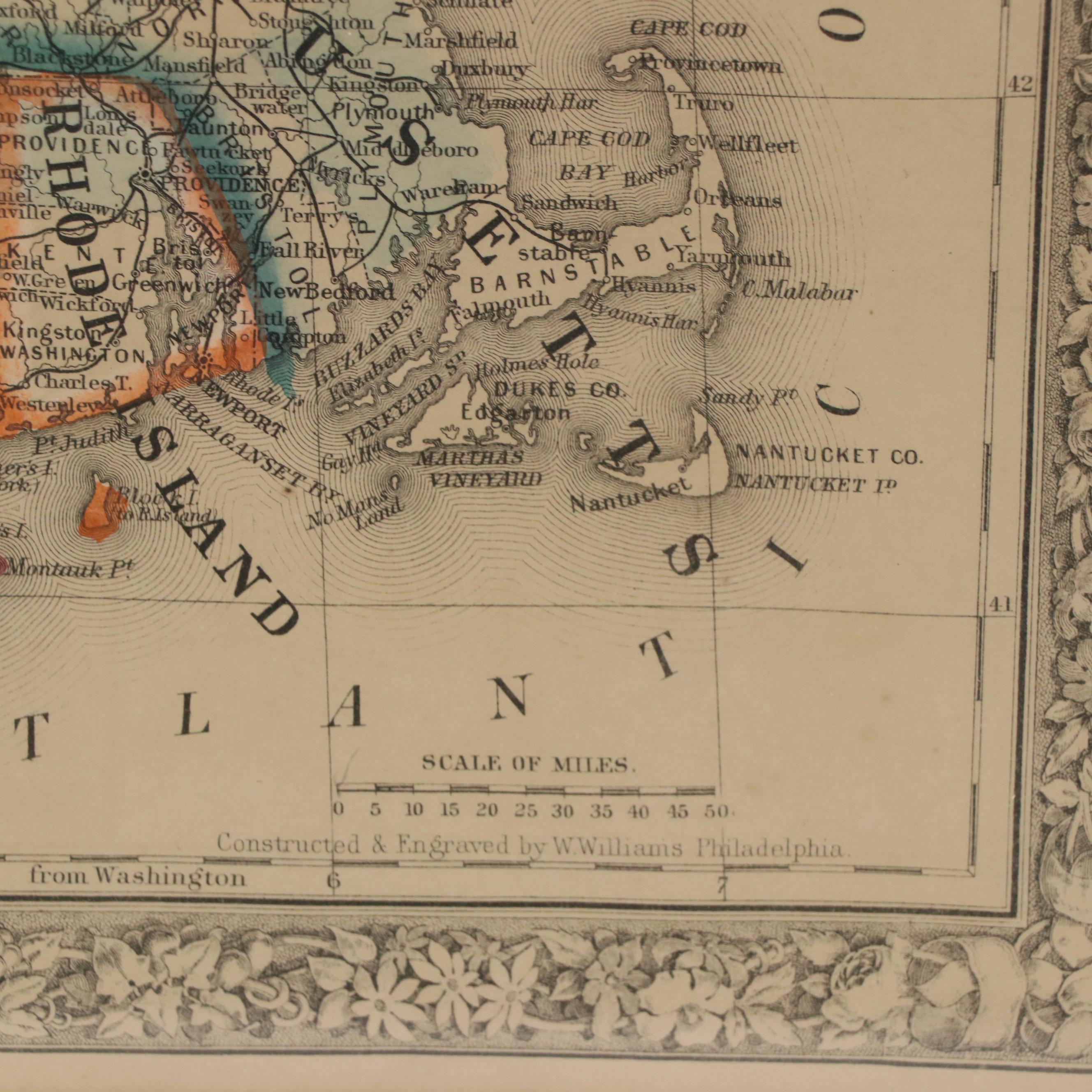 Hand-Colored Lithograph Map of New England