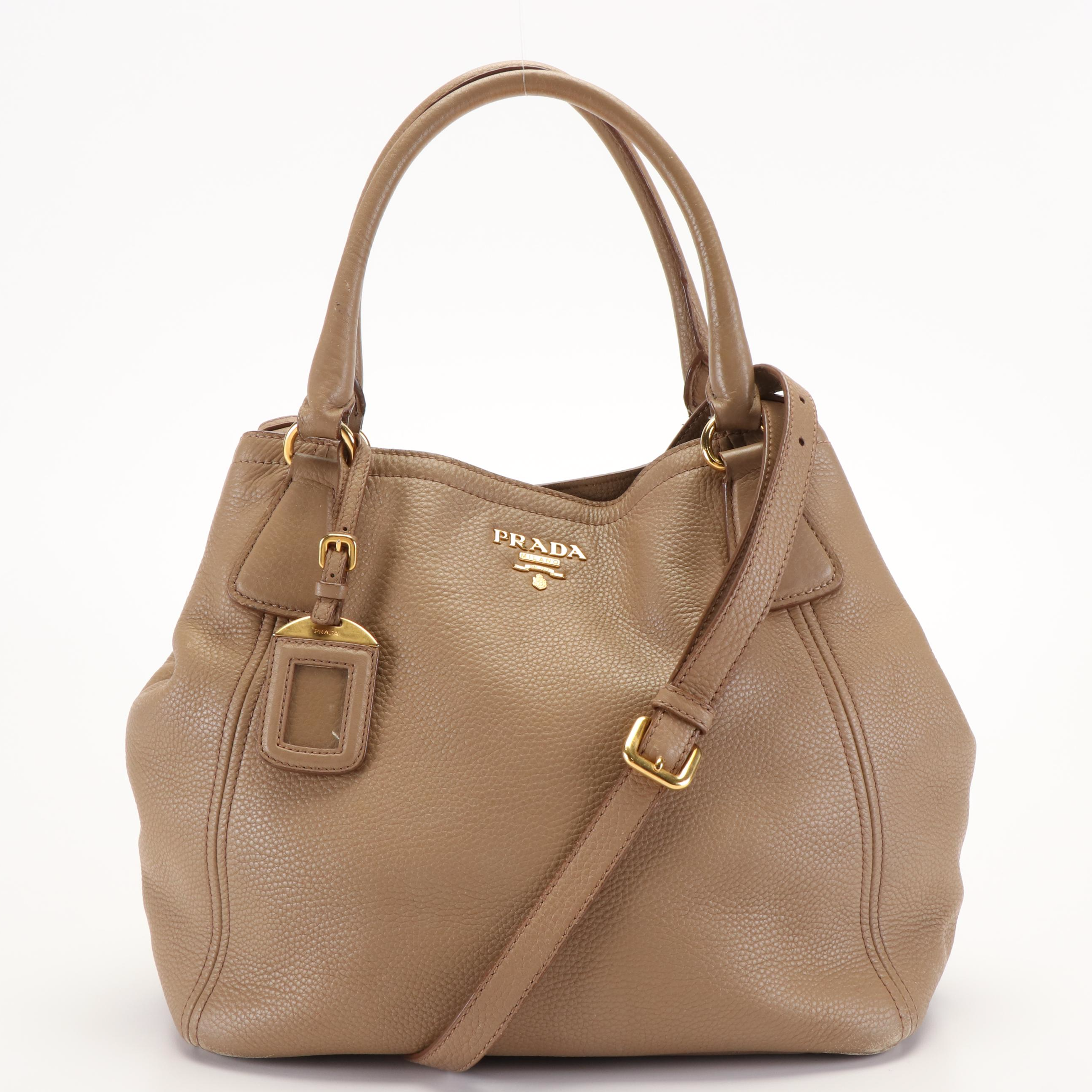 Prada 2 Way Shoulder Bag in Caramel Vitello Daino Leather