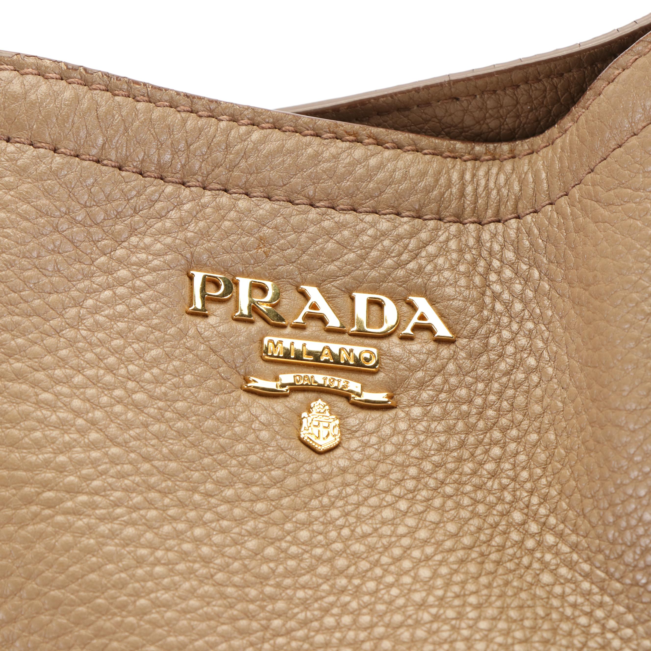 Prada 2 Way Shoulder Bag in Caramel Vitello Daino Leather