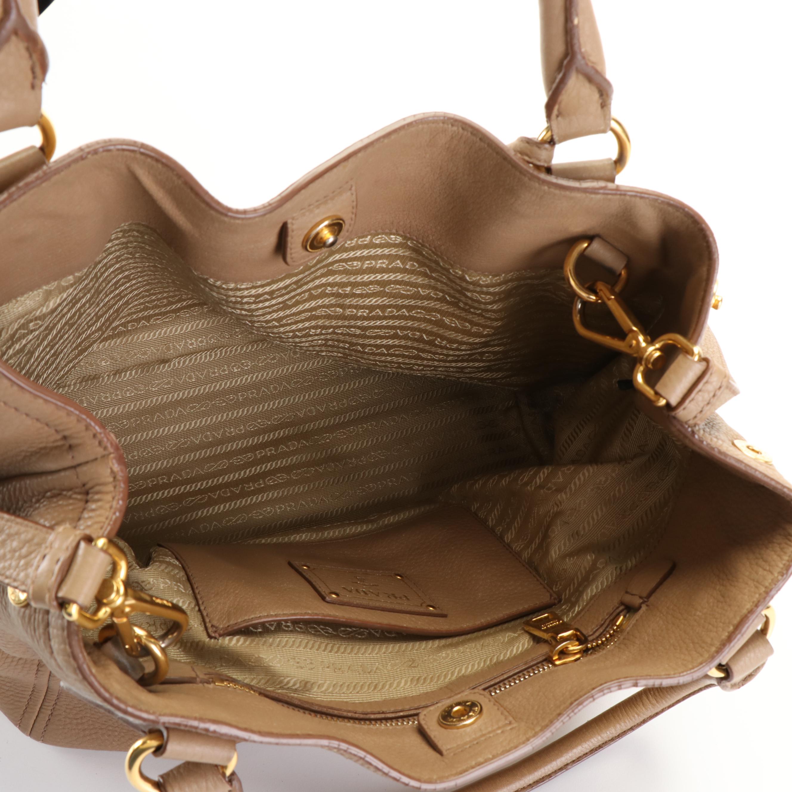 Prada 2 Way Shoulder Bag in Caramel Vitello Daino Leather