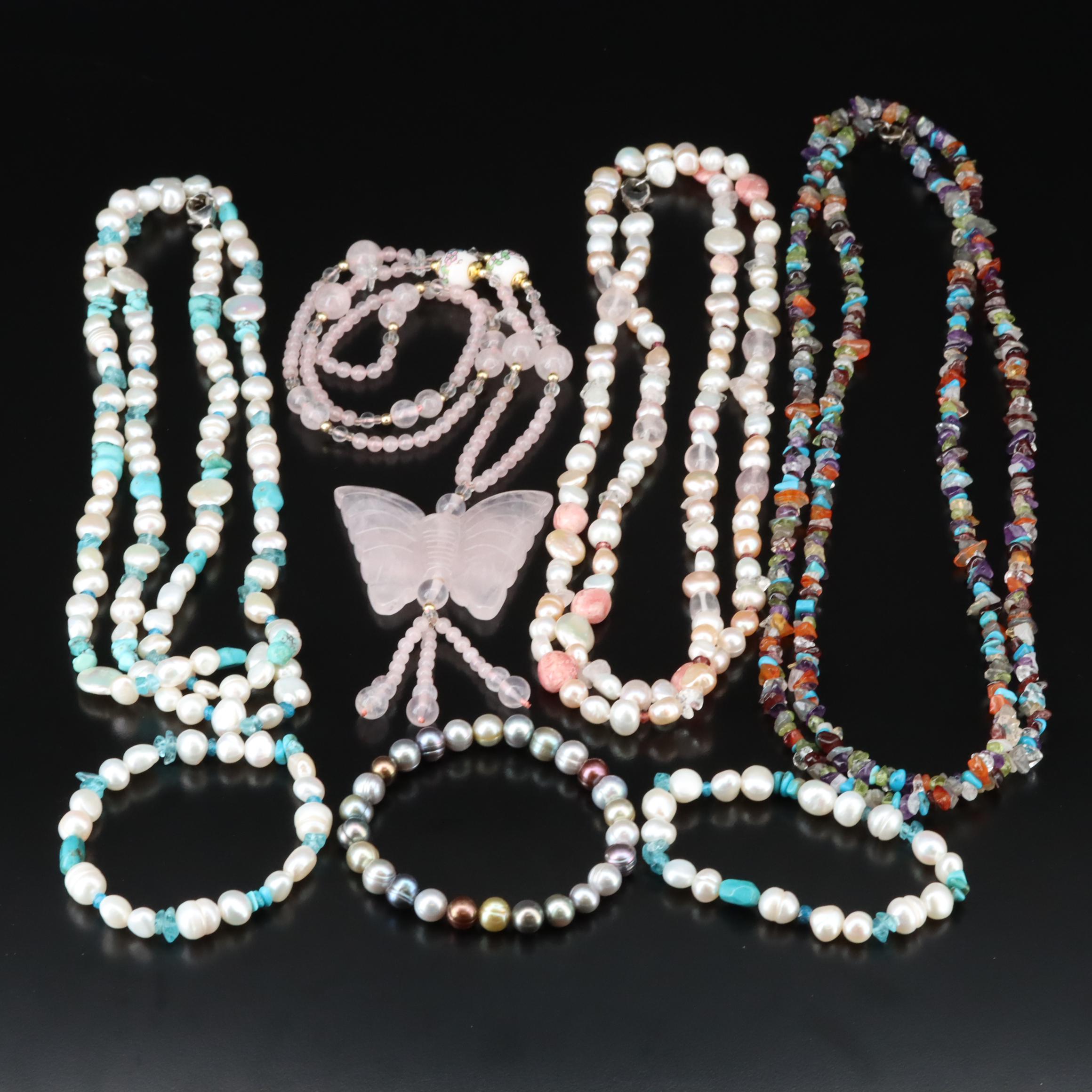 Necklaces and Bracelets Including Rose Quartz, Rhodochrosite and Amethyst