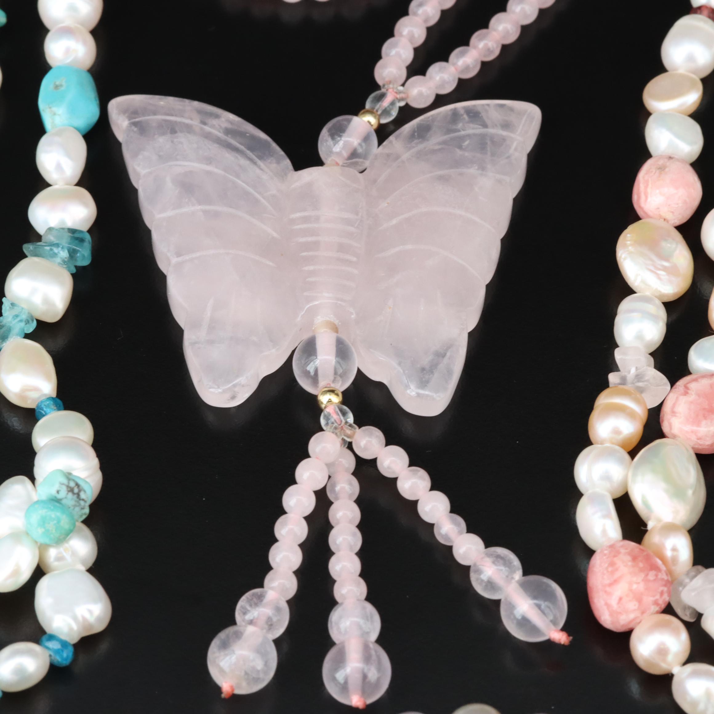 Necklaces and Bracelets Including Rose Quartz, Rhodochrosite and Amethyst