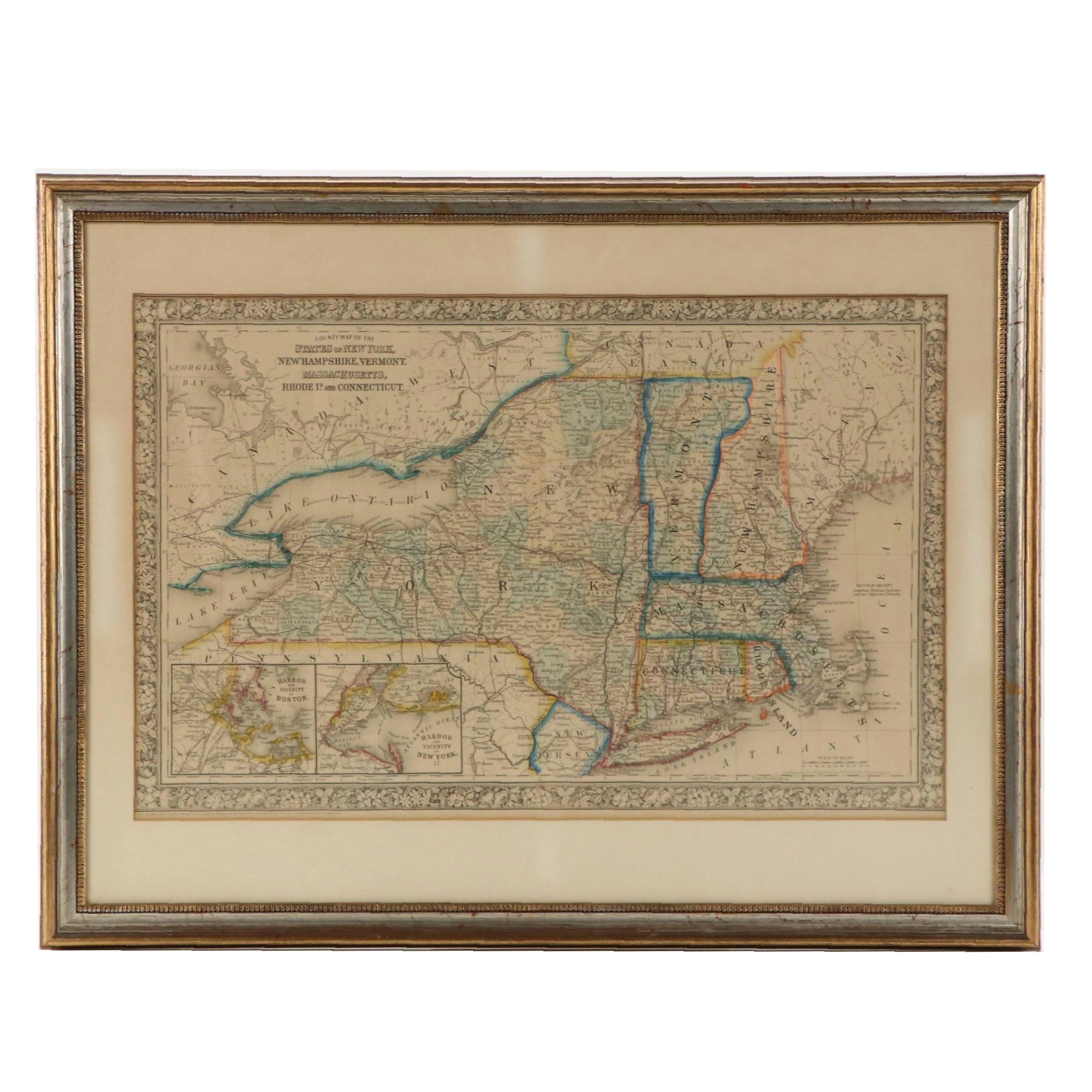 Hand-Colored Lithograph Map of New England