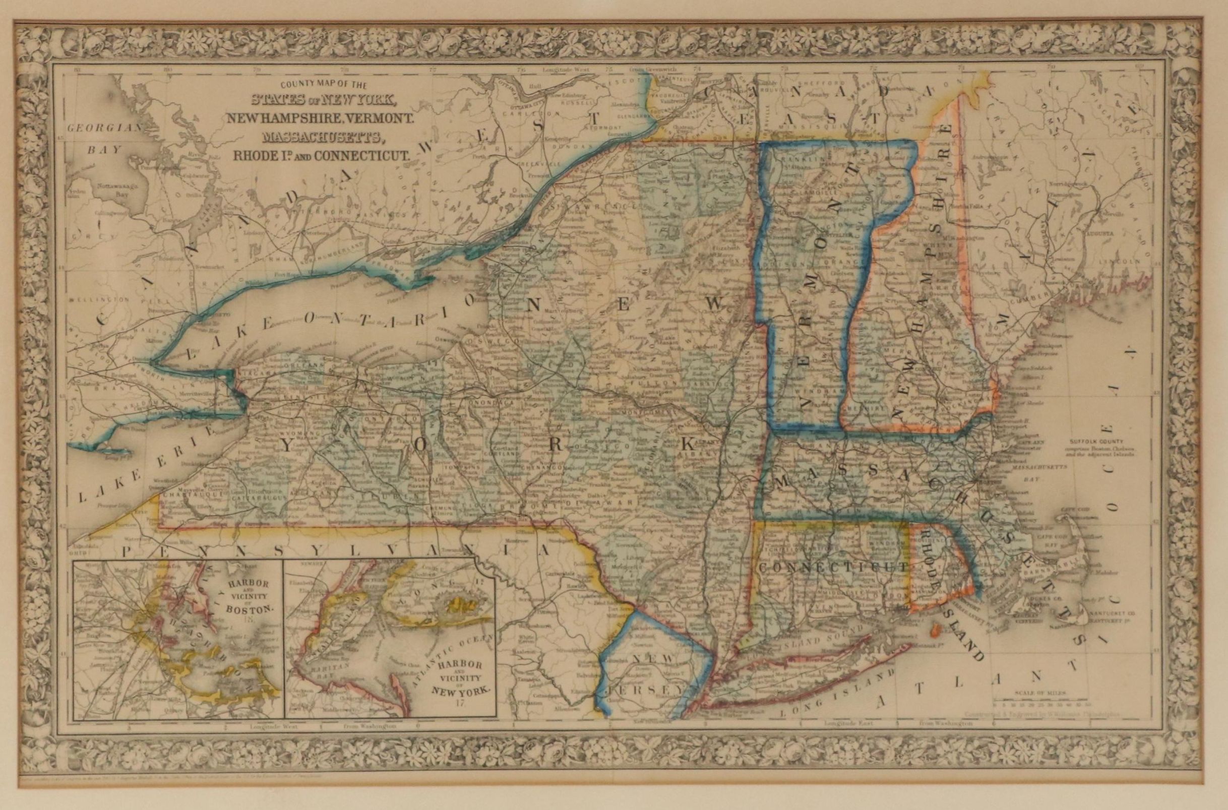 Hand-Colored Lithograph Map of New England