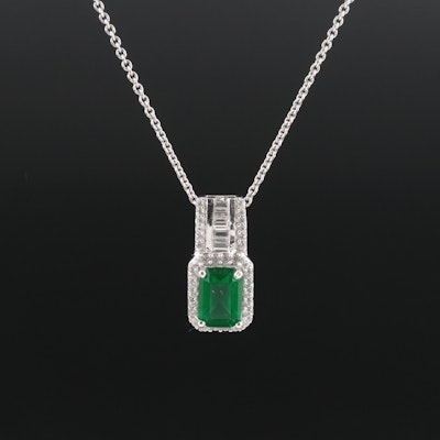 Sterling Glass and White Sapphire Pendant Necklace