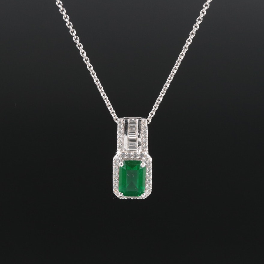 Sterling Glass and White Sapphire Pendant Necklace